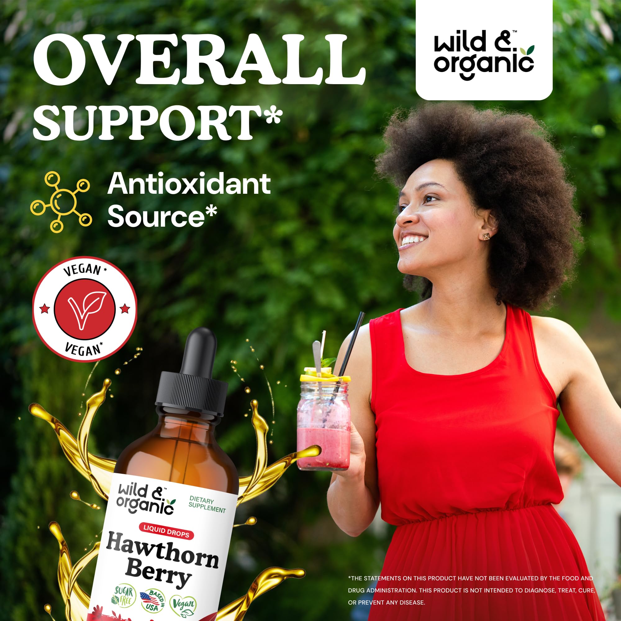 Wild & Organic etiqueta detallada que destaca 600 mg por porción y beneficios