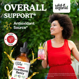 Wild & Organic etiqueta detallada que destaca 600 mg por porción y beneficios
