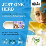 Wild & Organic etiqueta con ingredientes y dosis claras y legibles