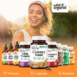 Wild & Organic etiqueta con ingredientes y certificaciones de producto vegetal