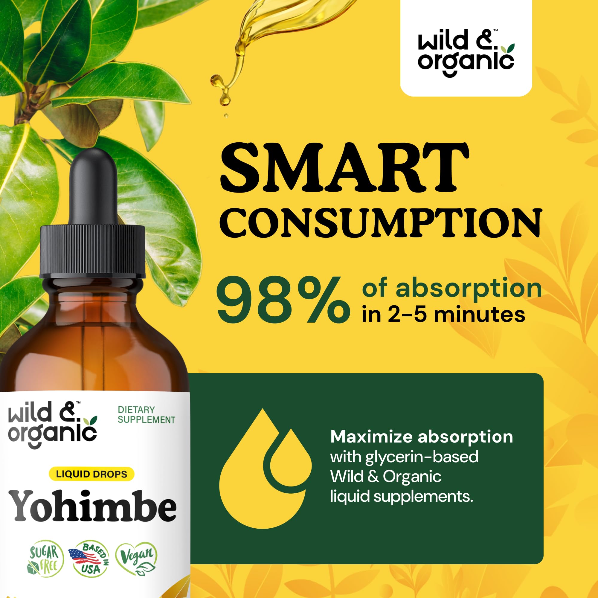 Wild & Organic etiqueta nutricional visible con contenido de yohimbina