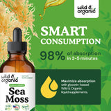 Wild & Organic etiqueta clara con listado de Irish seamoss y bladderwrack