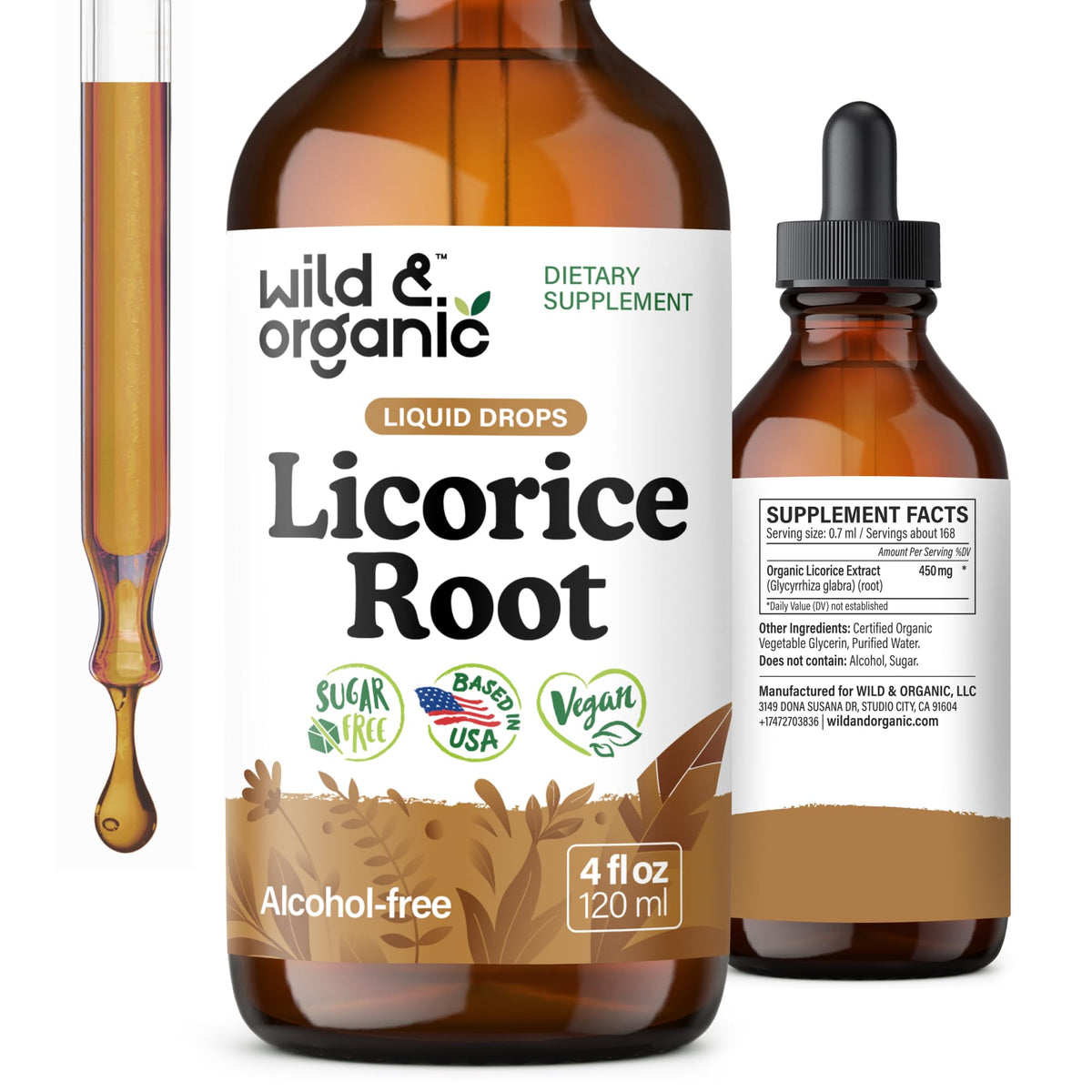 Wild & Organic frasco del frente mostrando etiqueta clara y beneficios