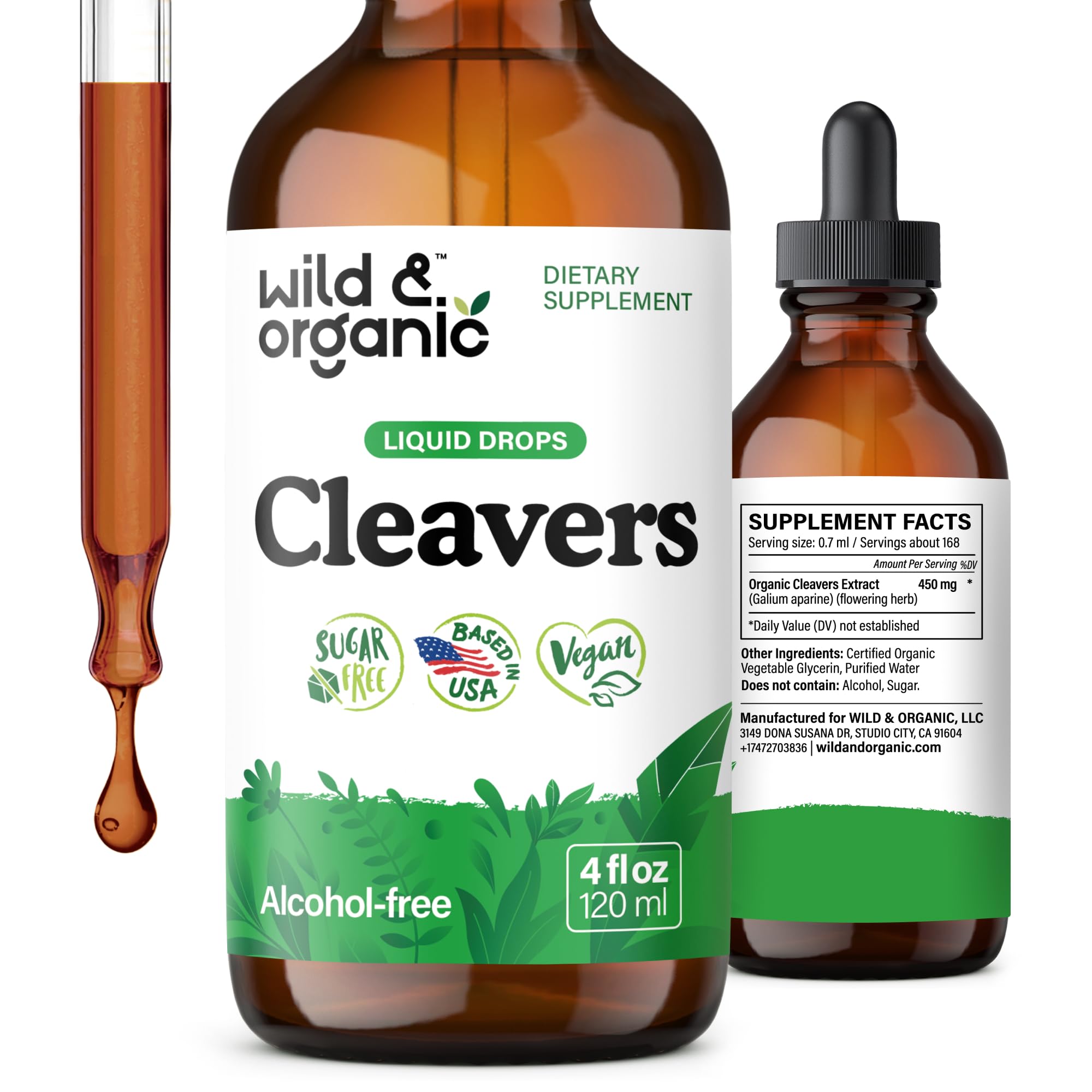 Wild & Organic frasco frontal mostrando etiqueta clara y beneficios