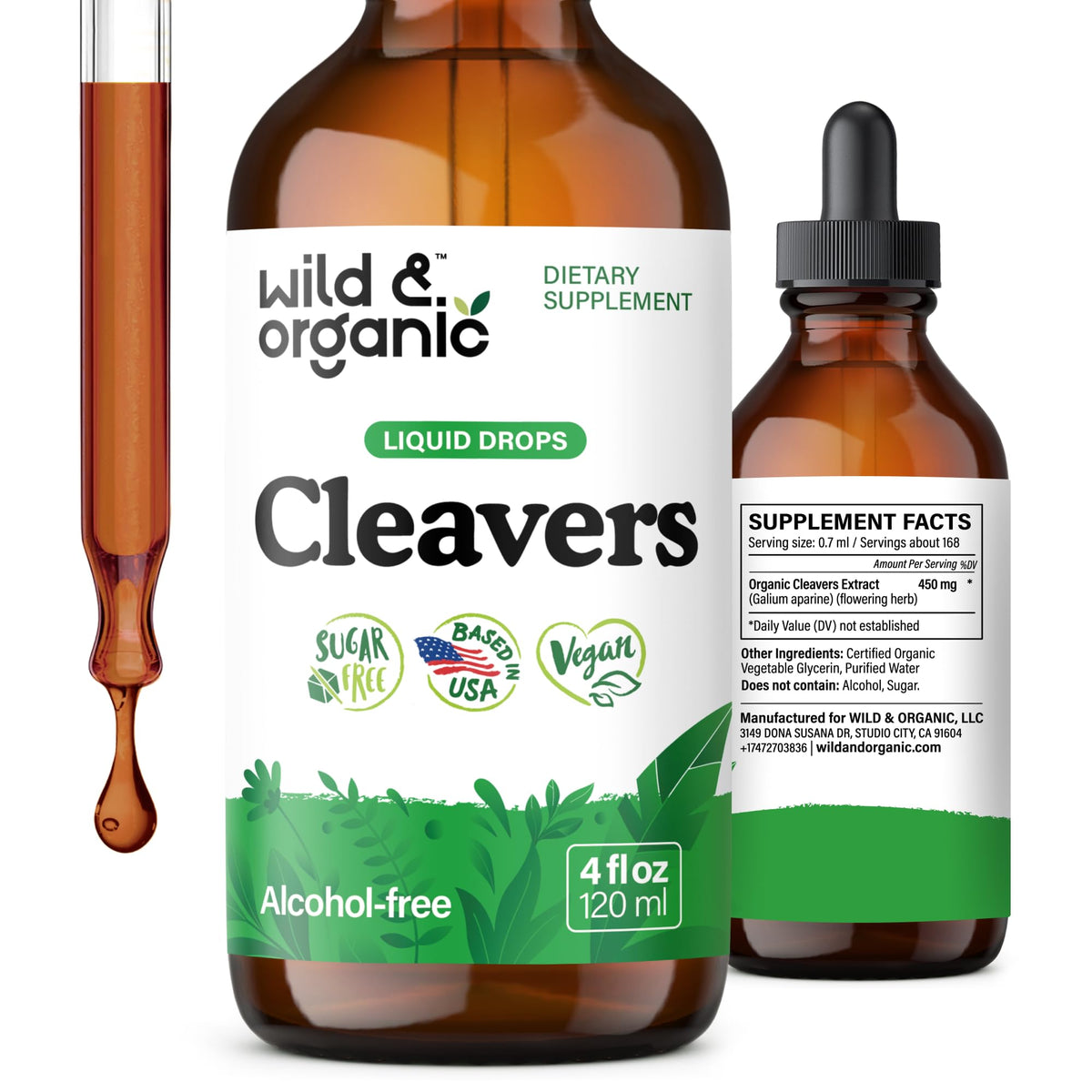 Wild & Organic frasco frontal mostrando etiqueta clara y beneficios
