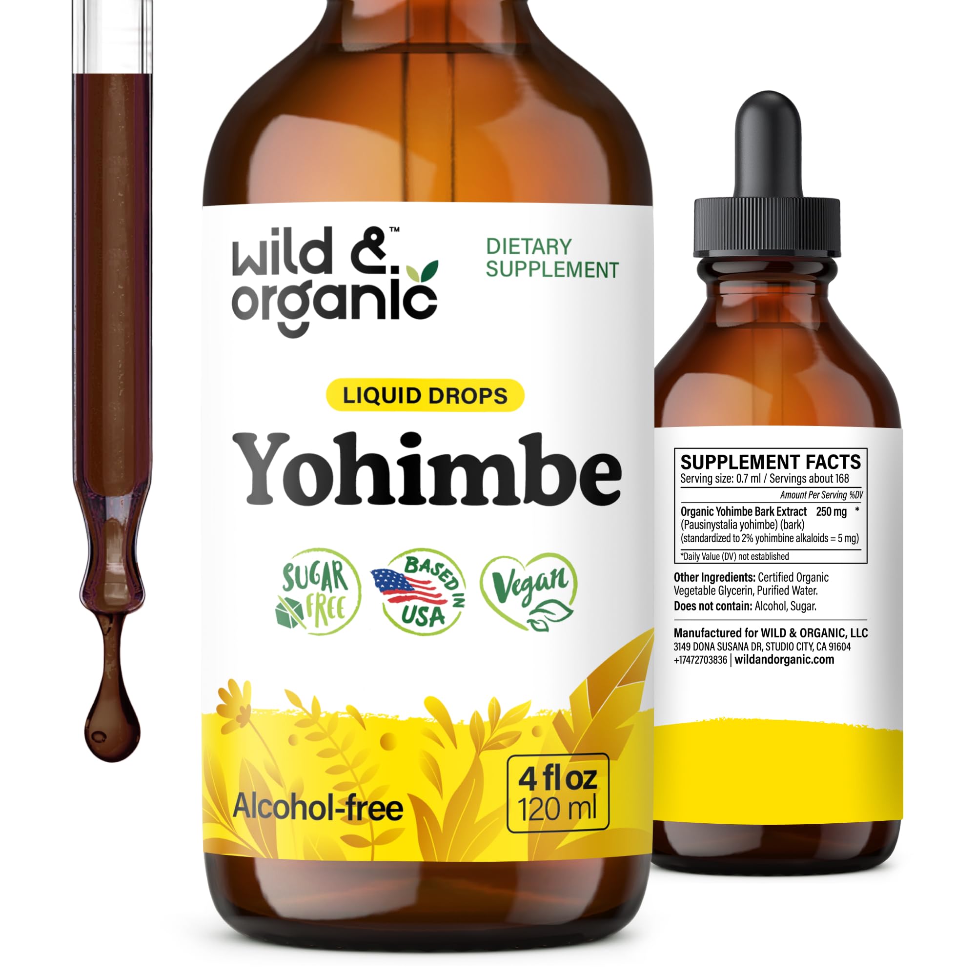 Wild & Organic frasco frontal mostrando etiqueta clara y beneficios