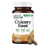 Wild & Organic frasco frontal mostrando cápsulas veganas y beneficio digestivo