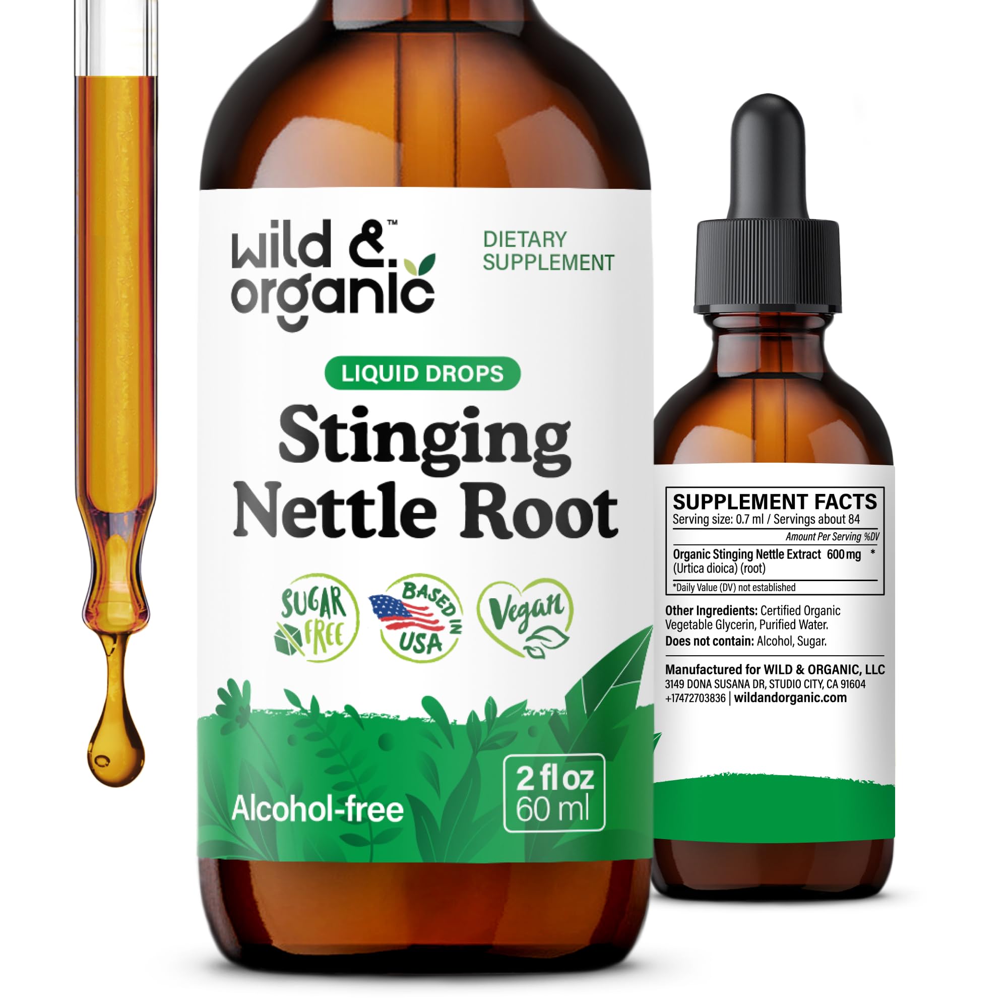 Wild & Organic frasco frontal mostrando etiqueta clara y volumen