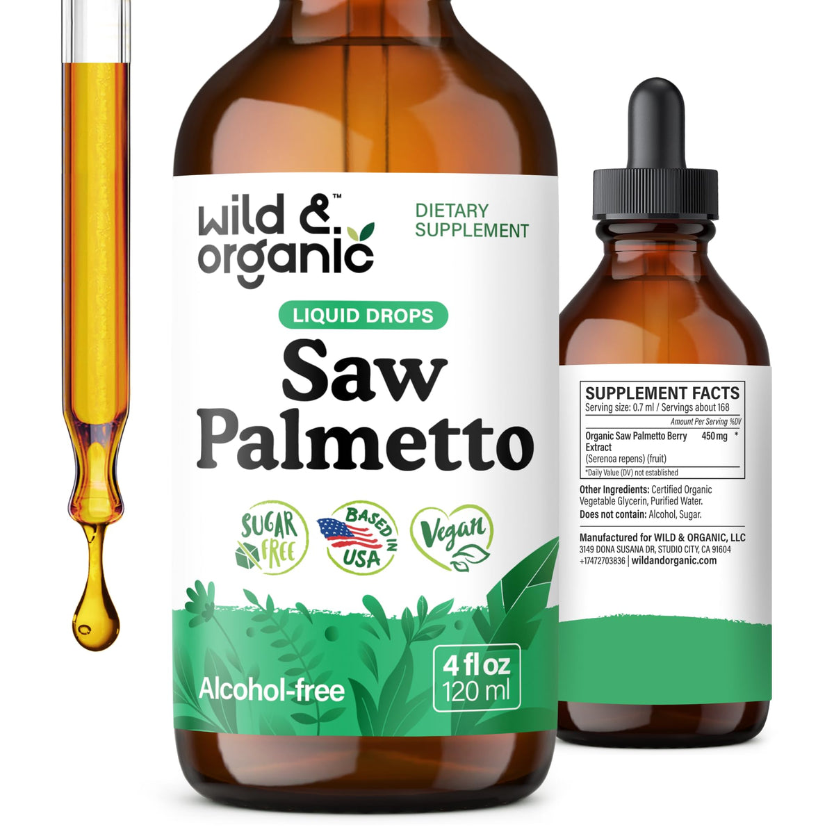 Wild & Organic frasco frontal mostrando etiqueta clara y beneficios