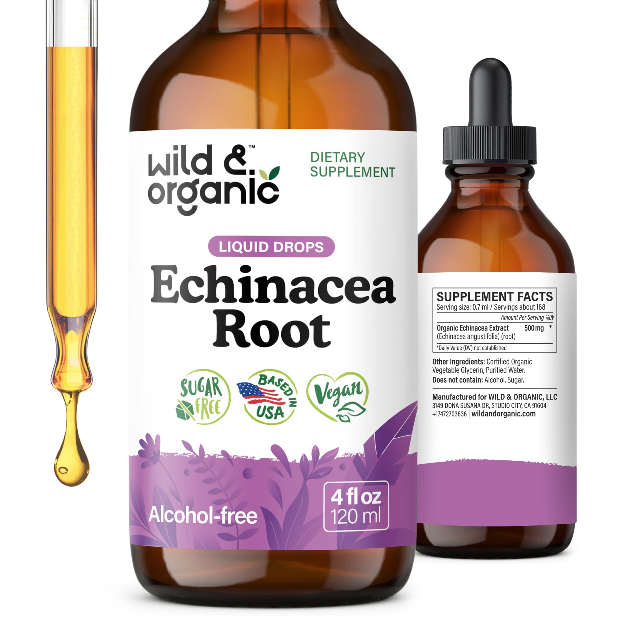 Wild & Organic botella frontal mostrando diseño y uso práctico