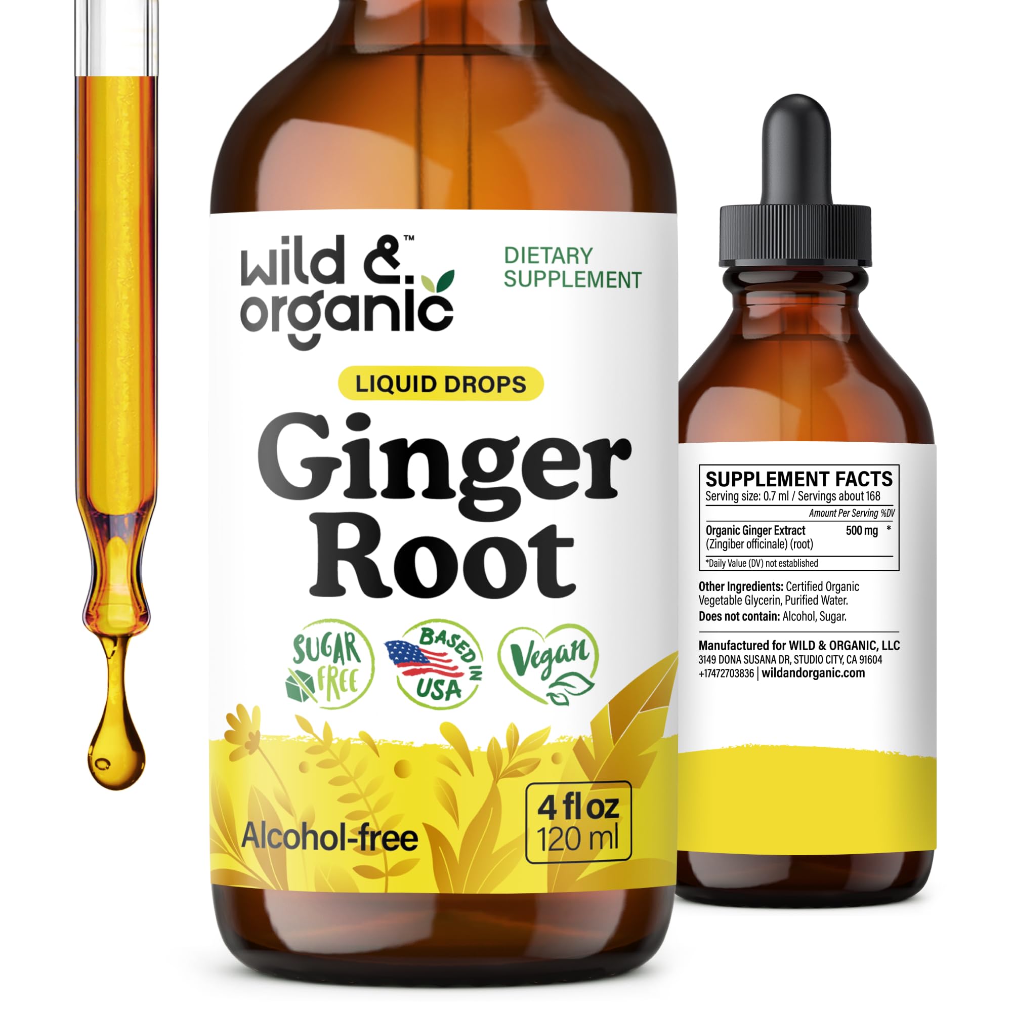 Wild & Organic frente del envase mostrando botella y marca, fácil uso