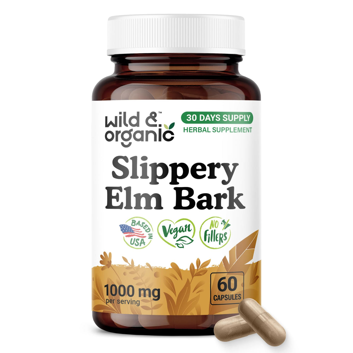 Wild & Organic envase frontal mostrando 60 cápsulas y beneficios veganos