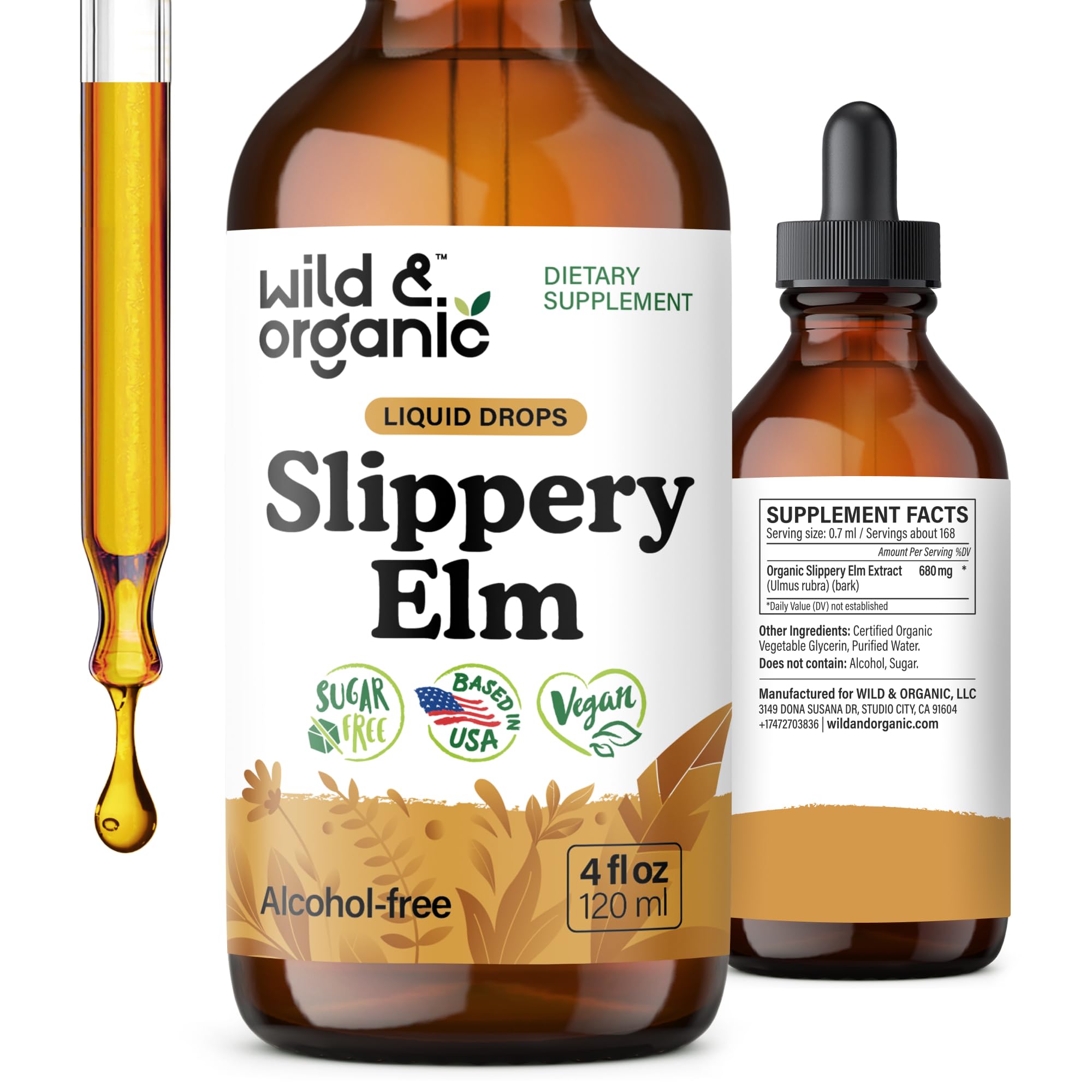 Wild & Organic botella frontal 4 fl oz mostrando diseño y beneficio práctico