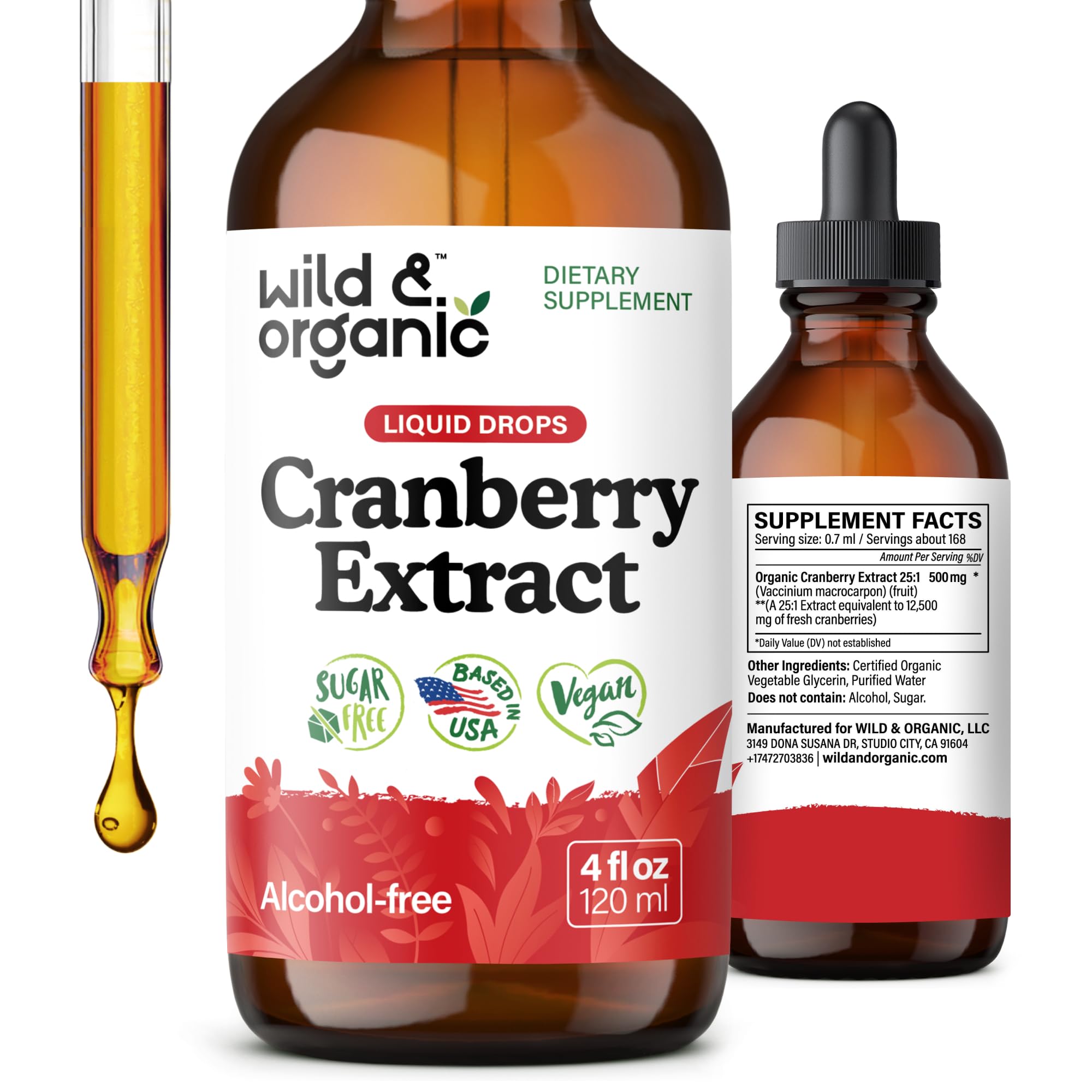 Wild & Organic frontal del envase mostrando extracto de arándano y beneficios