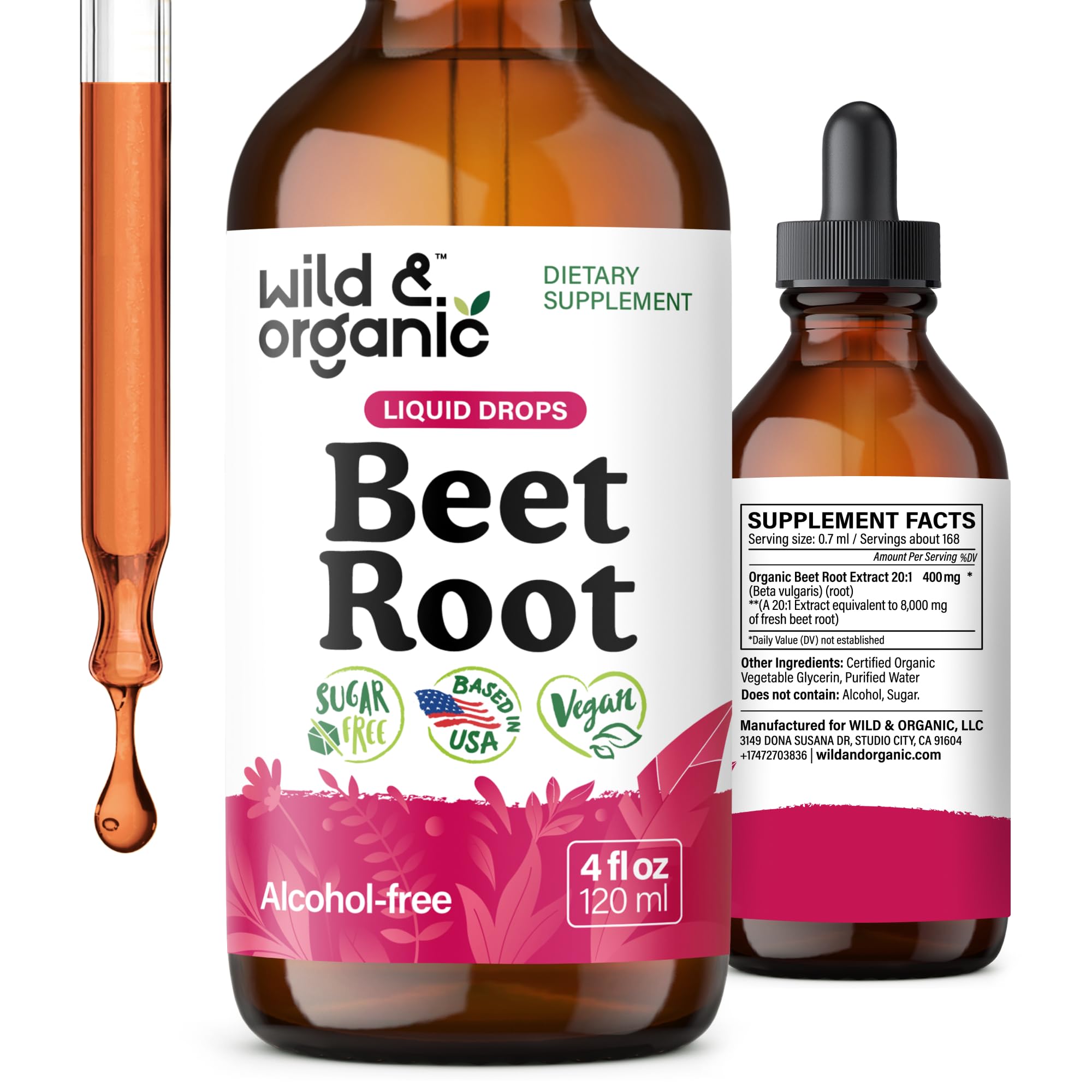Wild & Organic envase frontal mostrando extracto de remolacha, presentación clara y beneficios prácticos