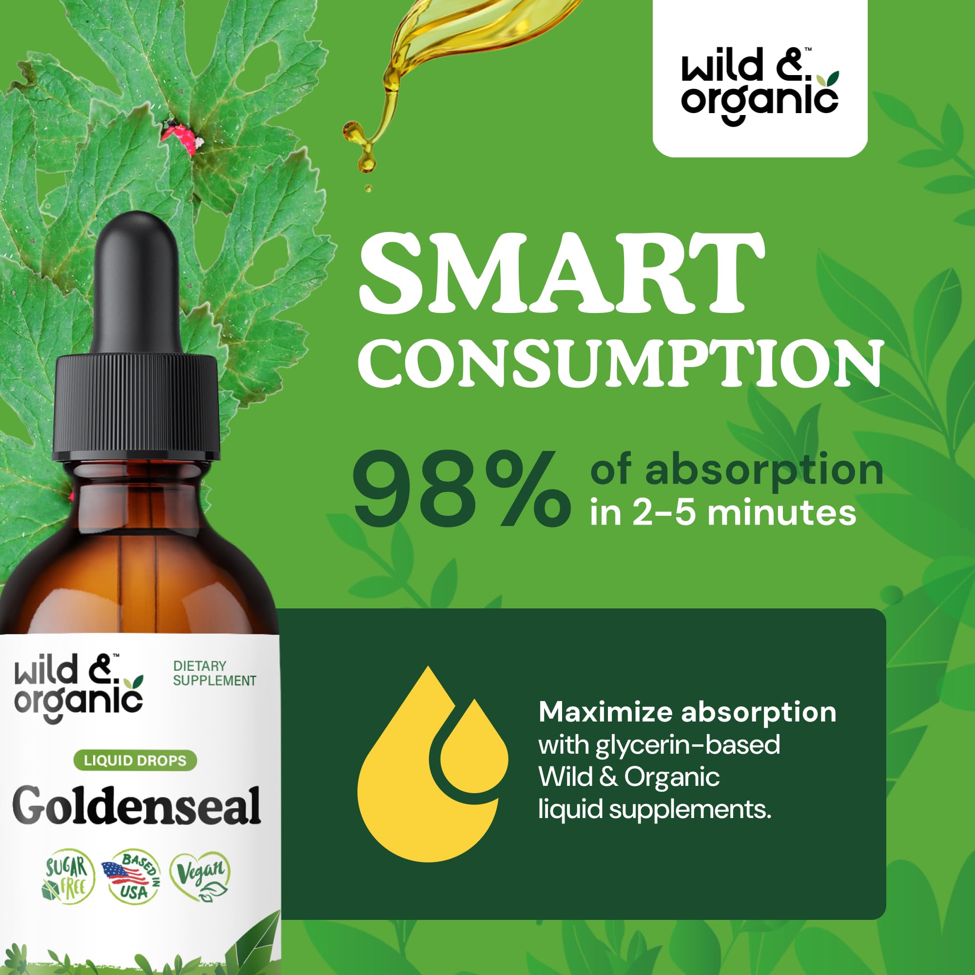 Wild & Organic gotas en cuchara para dosificación precisa y práctica