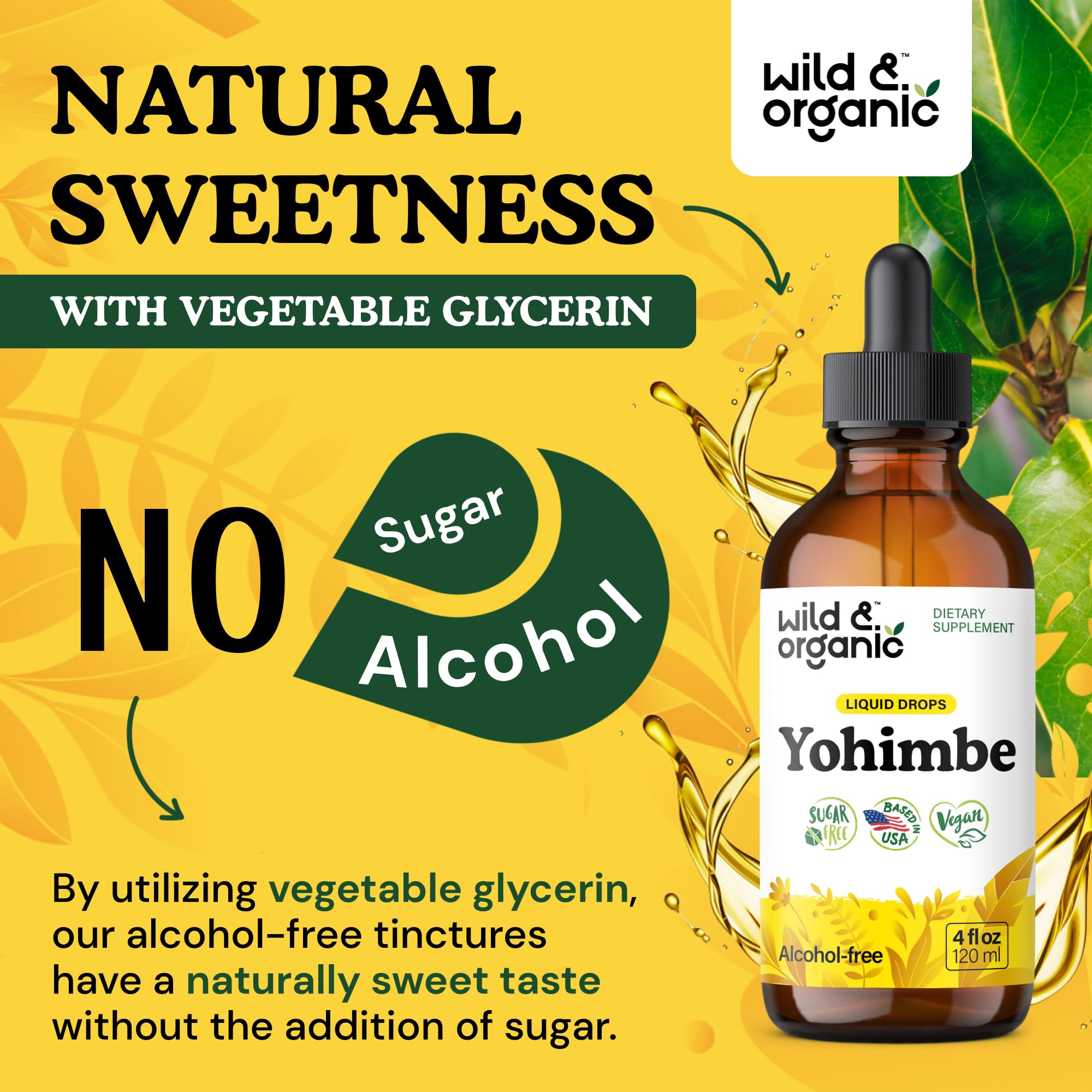 Wild & Organic gotas en mano para demostrar fácil aplicación sublingual