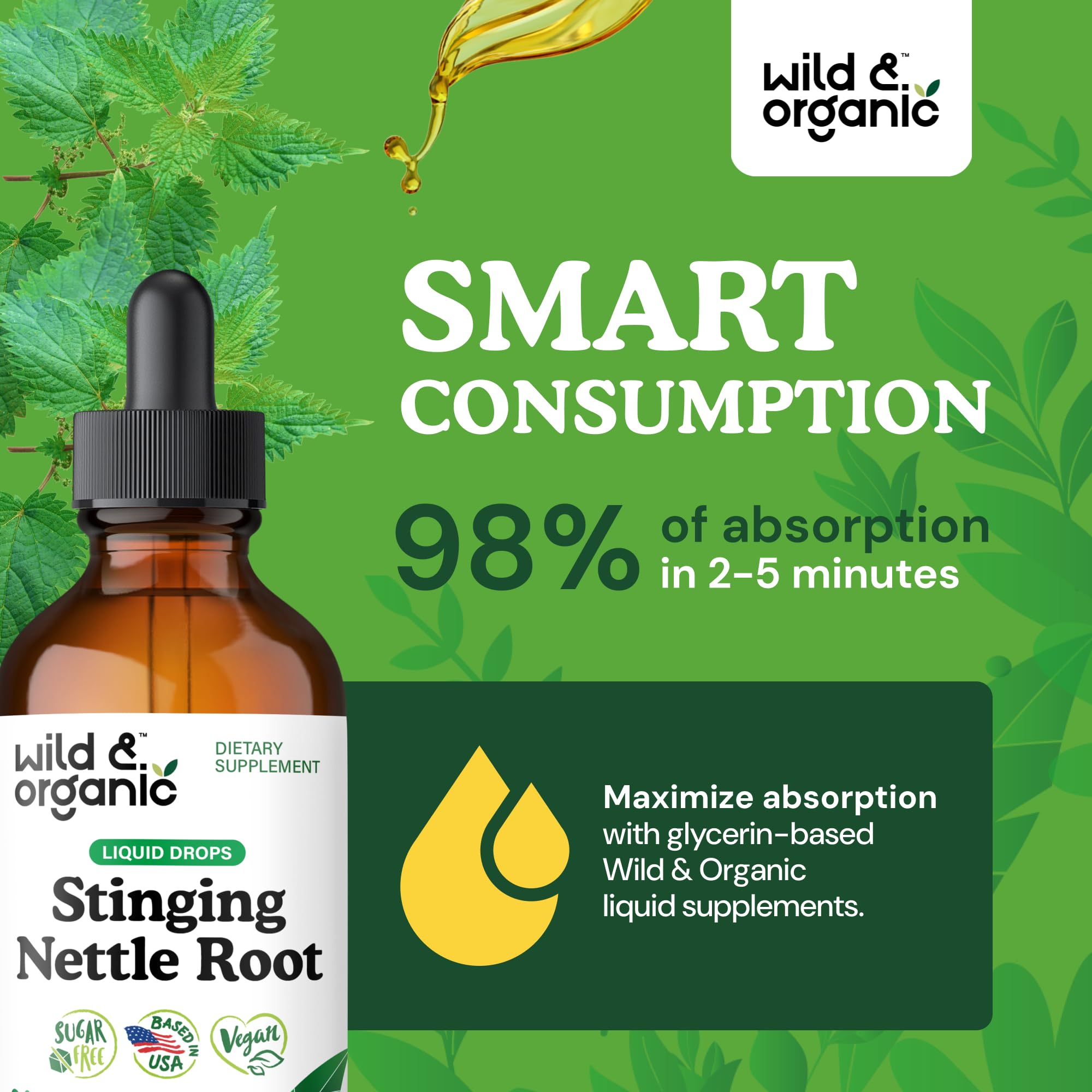 Wild & Organic gotas añadidas a té para consumo agradable