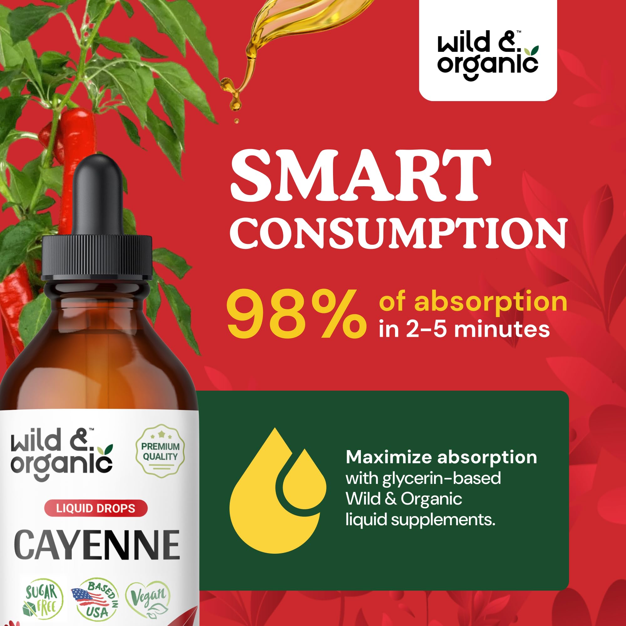 Wild & Organic gotas en uso sobre cuchara, administración rápida y sin alcohol