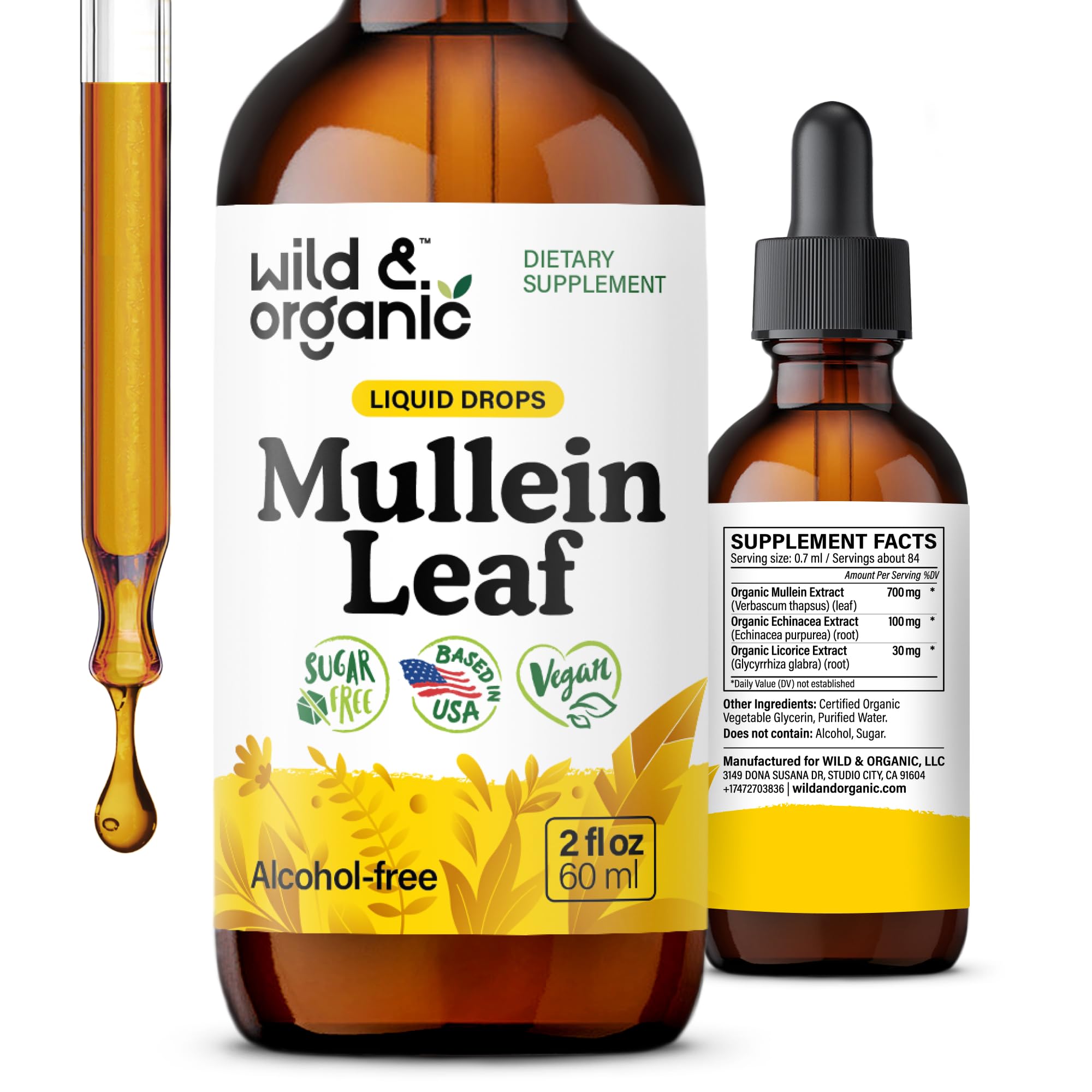Wild & Organic frasco frontal con etiqueta clara y dosificador fácil
