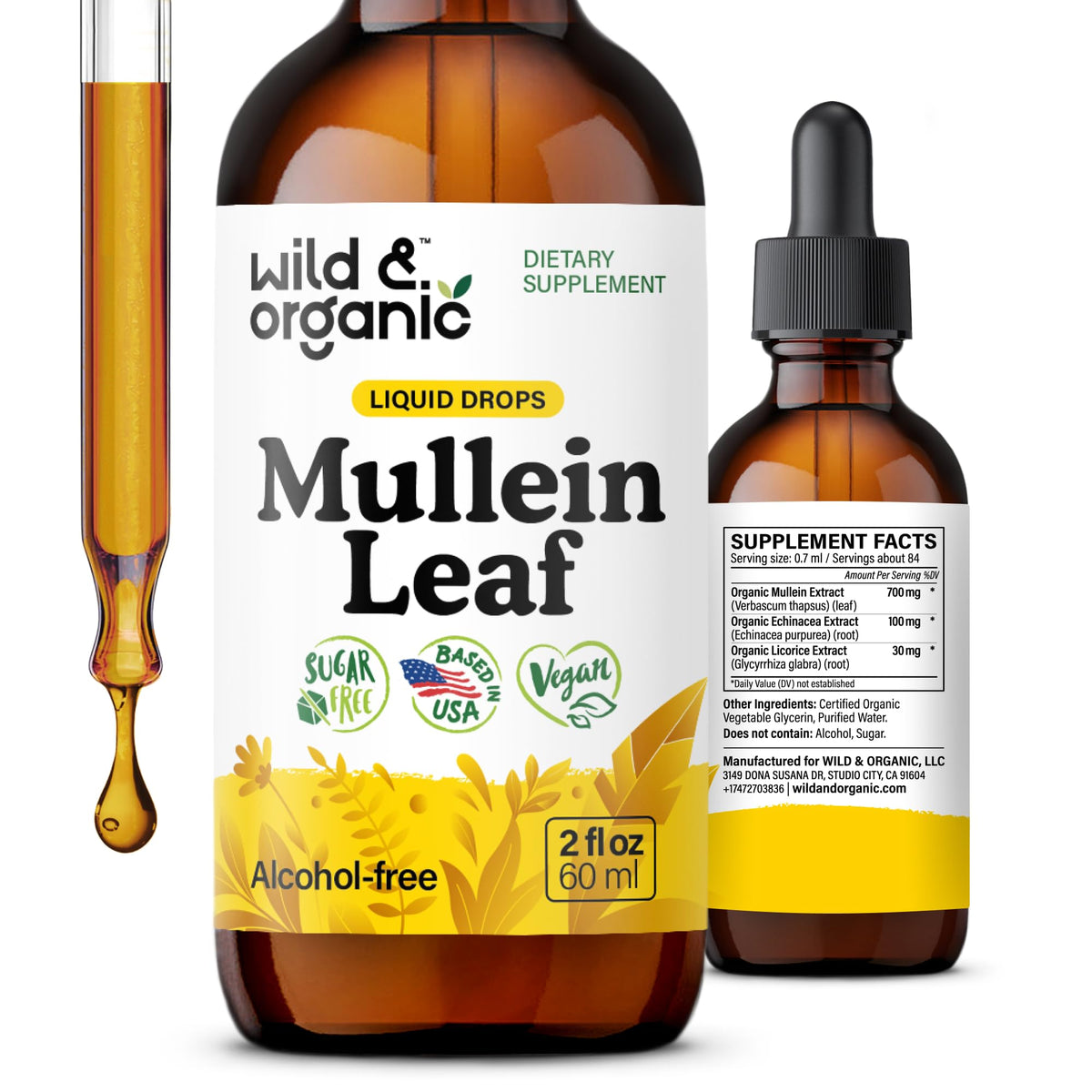 Wild & Organic frasco frontal con etiqueta clara y dosificador fácil