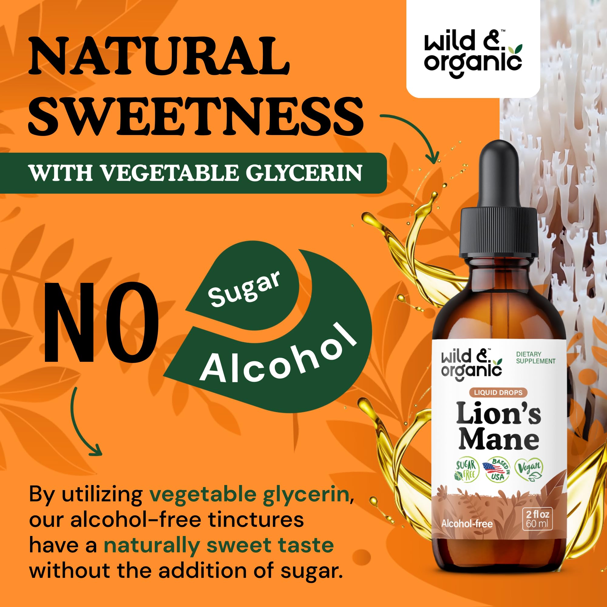 Wild & Organic etiqueta con ingredientes veganos y sin GMO visibles