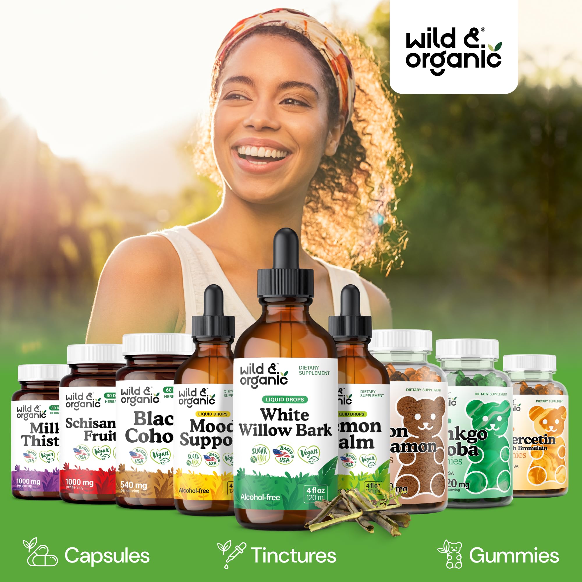 Wild & Organic porción de gotas en vaso lista para mezclar fácilmente