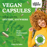 Wild & Organic detalle del polvo de motherwort que muestra pureza y textura fina