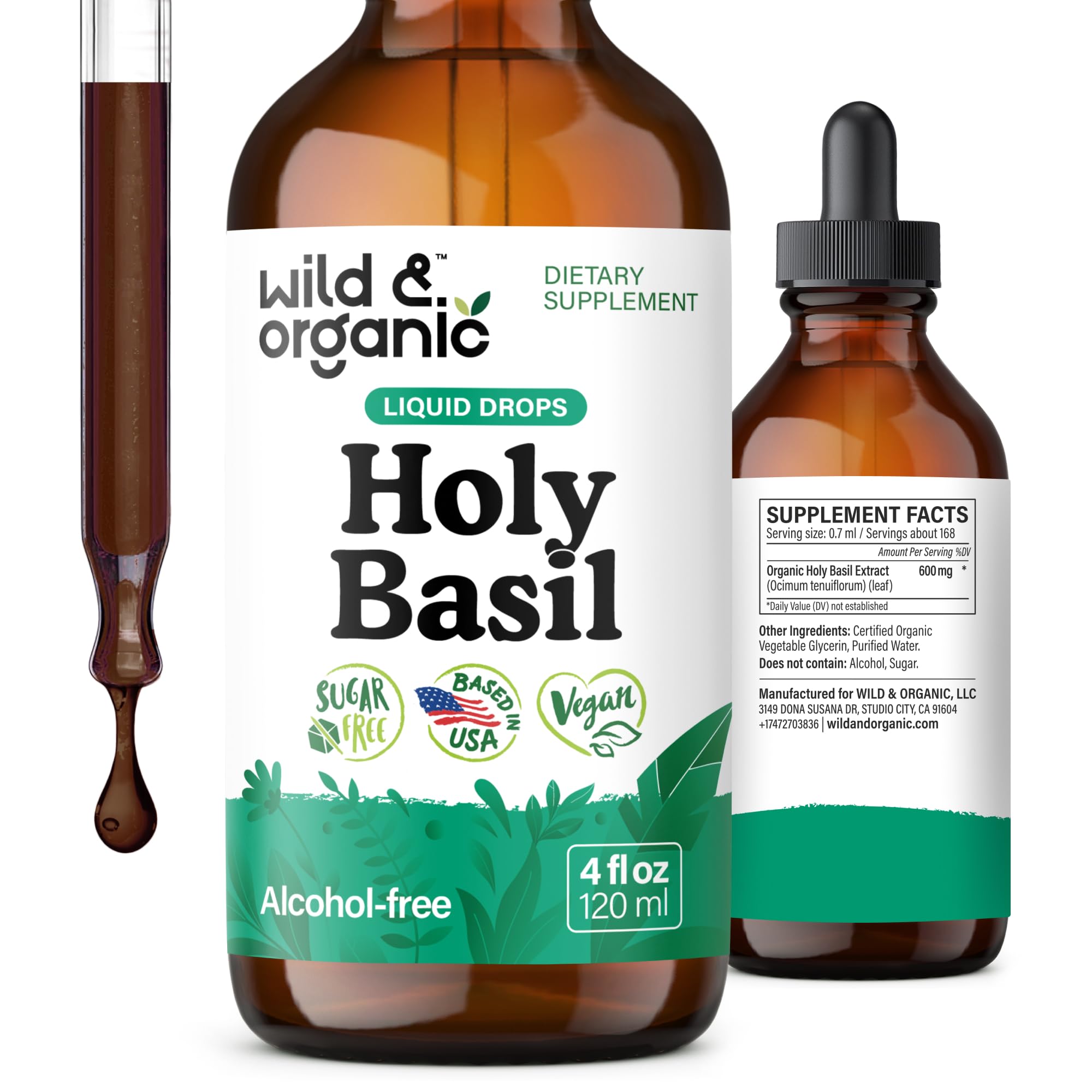 Wild & Organic frasco frontal mostrando etiqueta clara y tamaño