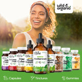 Wild & Organic botella abierta con gotero listos para uso diario práctico
