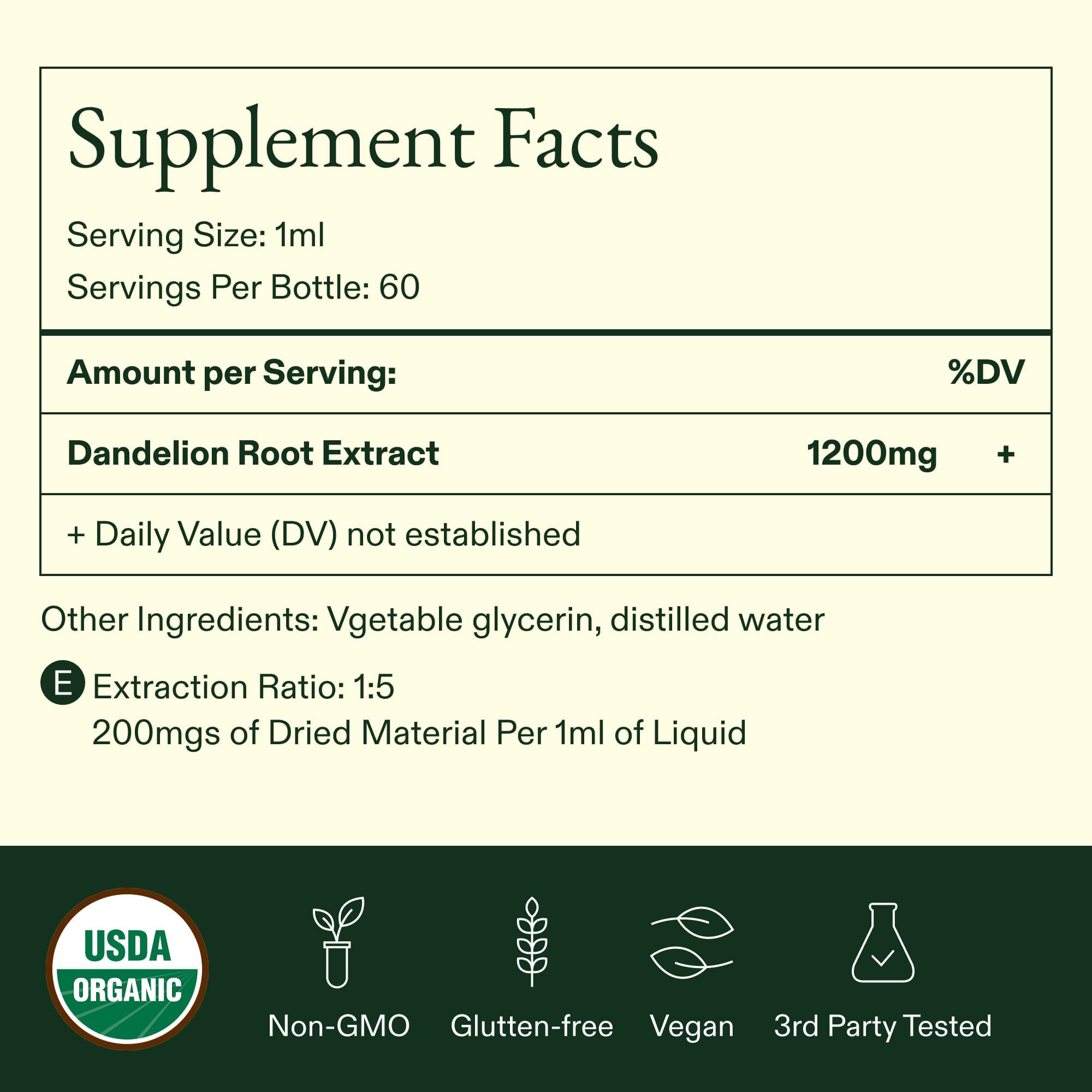 Wild Drops etiqueta con sellos USDA Organic y vegan destacando certificación
