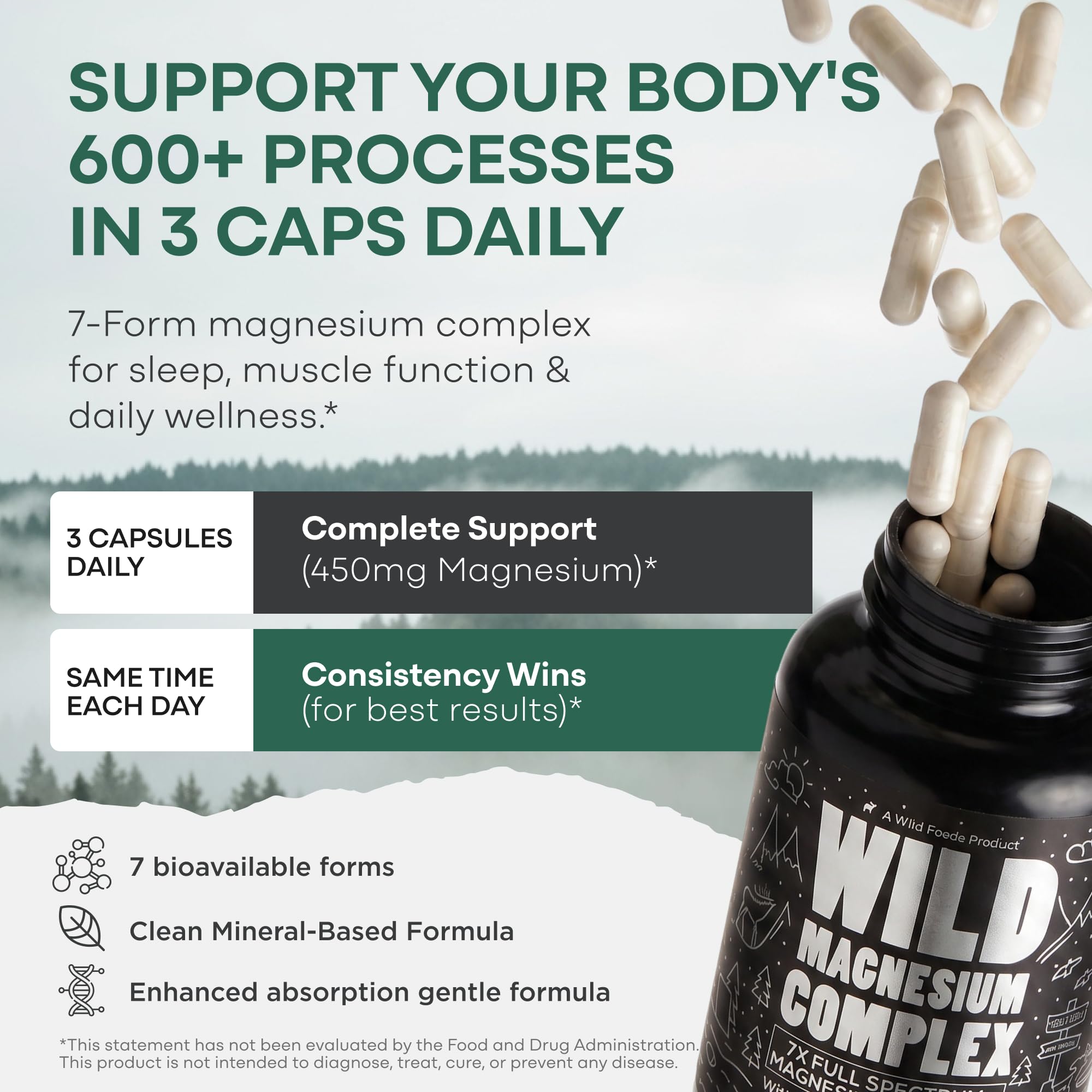 Wild Foods cápsula abierta revela contenido de magnesio para biodisponibilidad