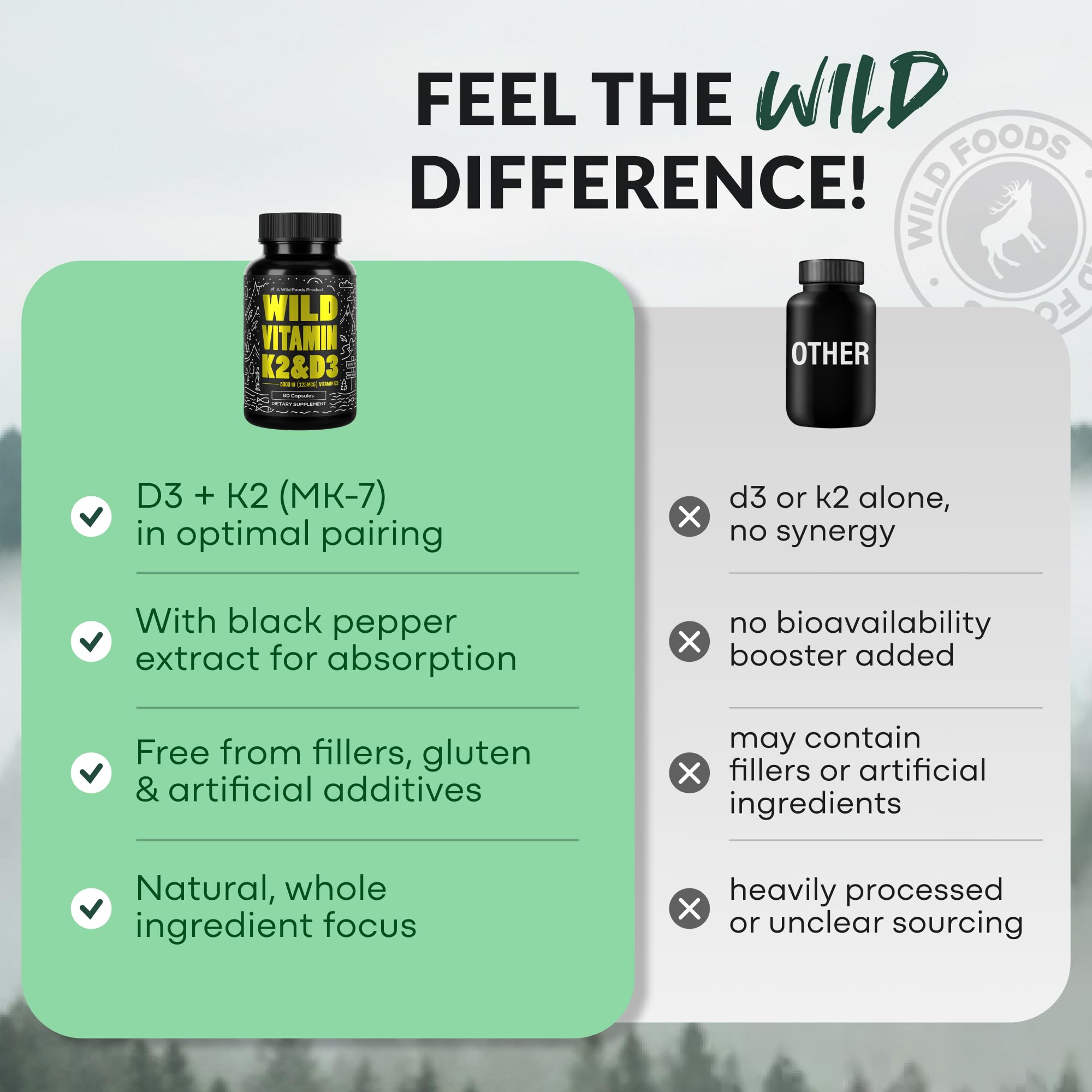 Wild Foods etiqueta con lista de ingredientes y certificaciones visibles