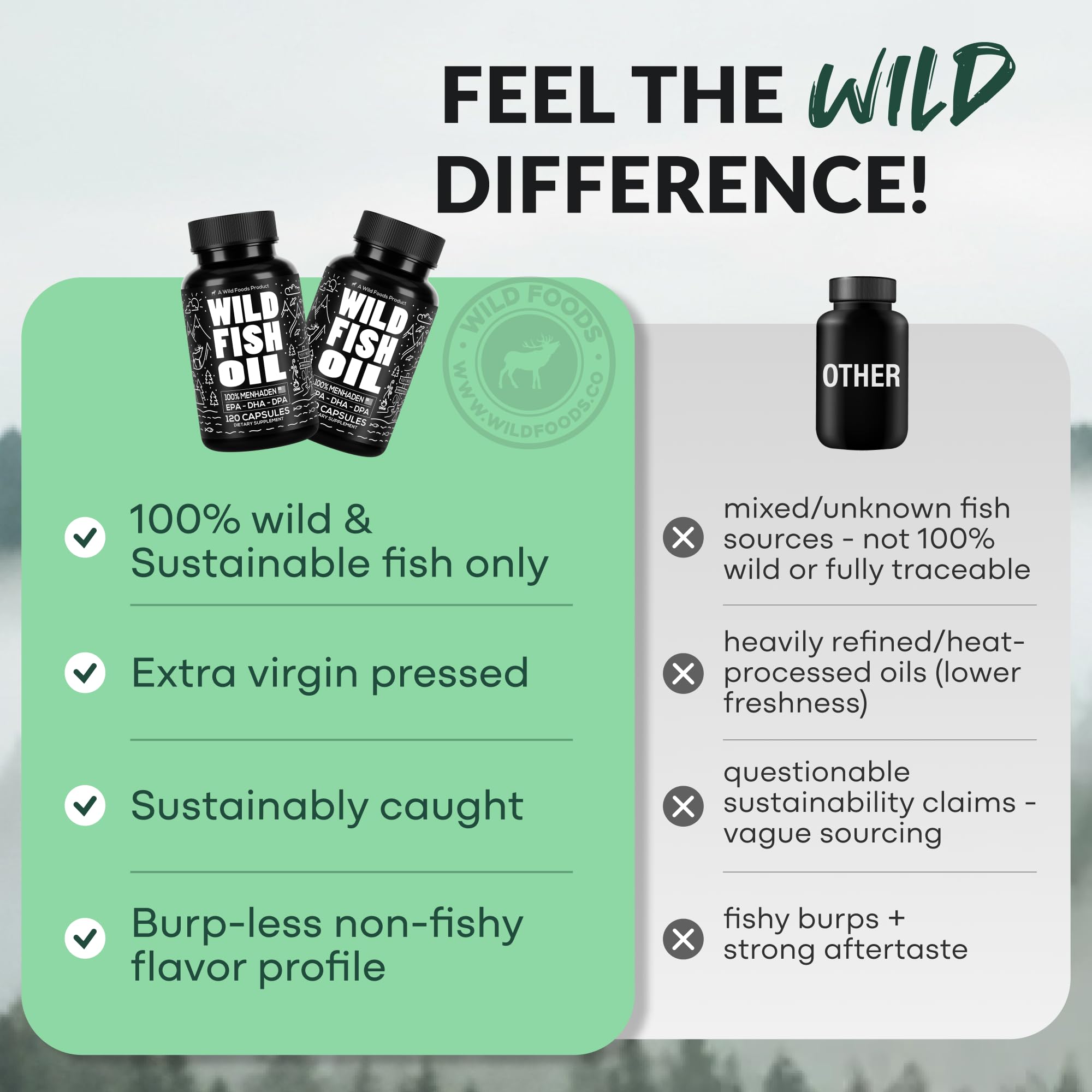 Wild Foods etiqueta de ingredientes destacando DPA DHA EPA y pureza