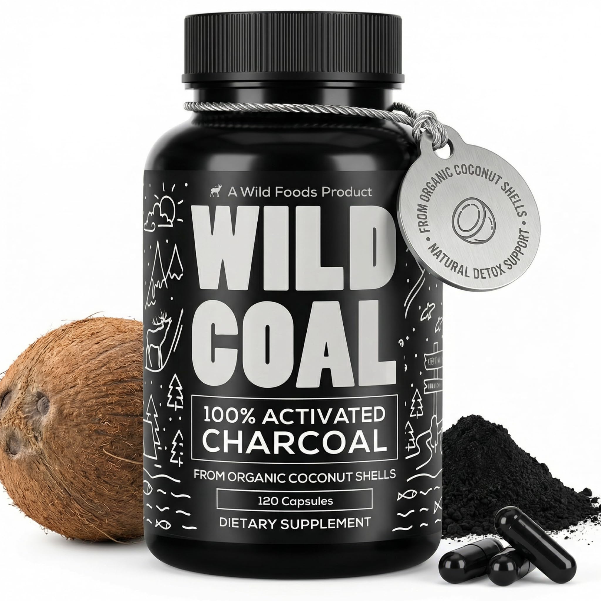 Wild Foods frasco frontal mostrando 120 cápsulas y etiqueta informativa
