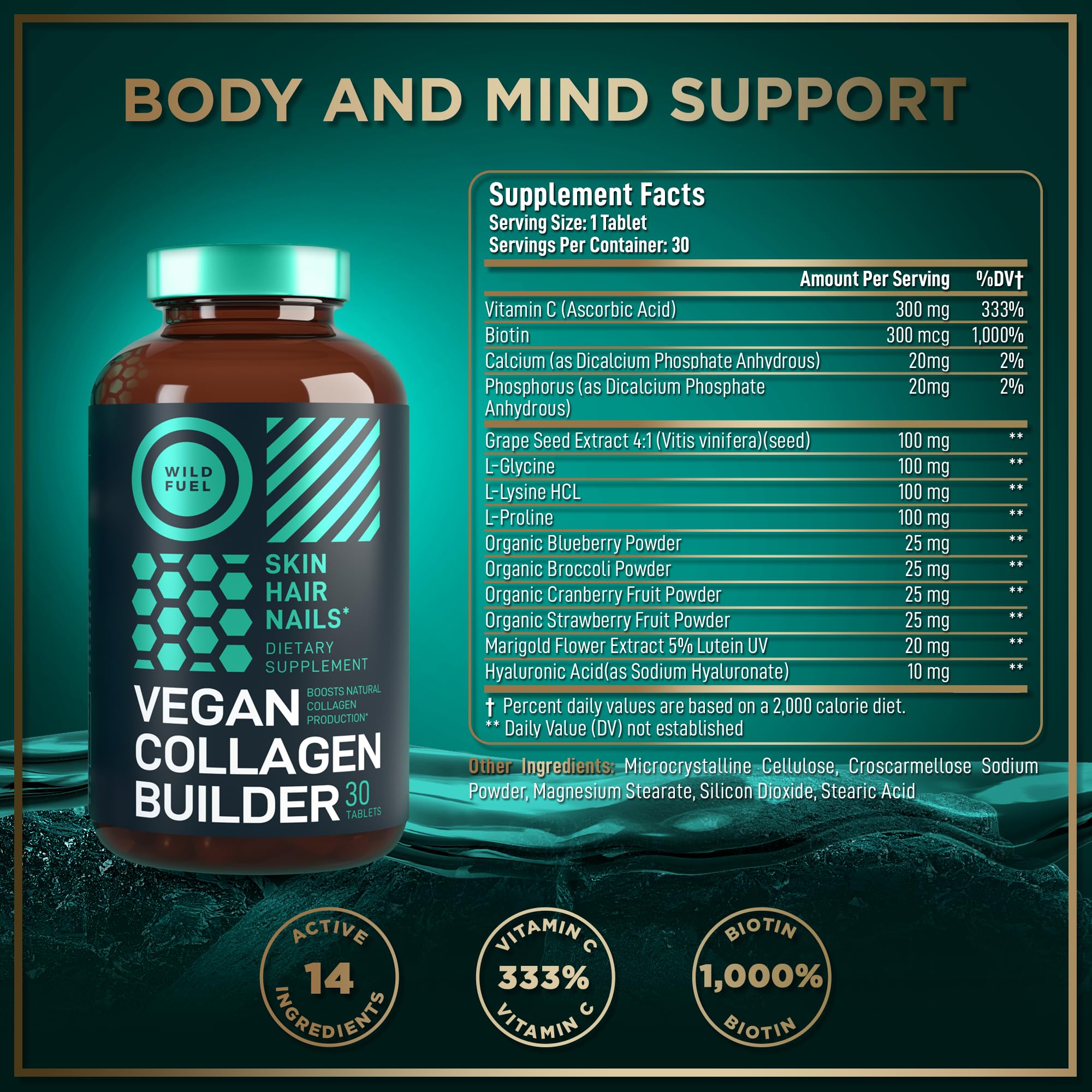 WILD FUEL detalle de polvo y superalimentos orgánicos que nutren la fórmula