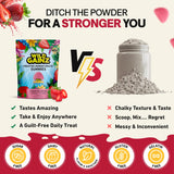 WILD GAINZ atleta consumiendo gominola antes del entrenamiento, práctica y rápida