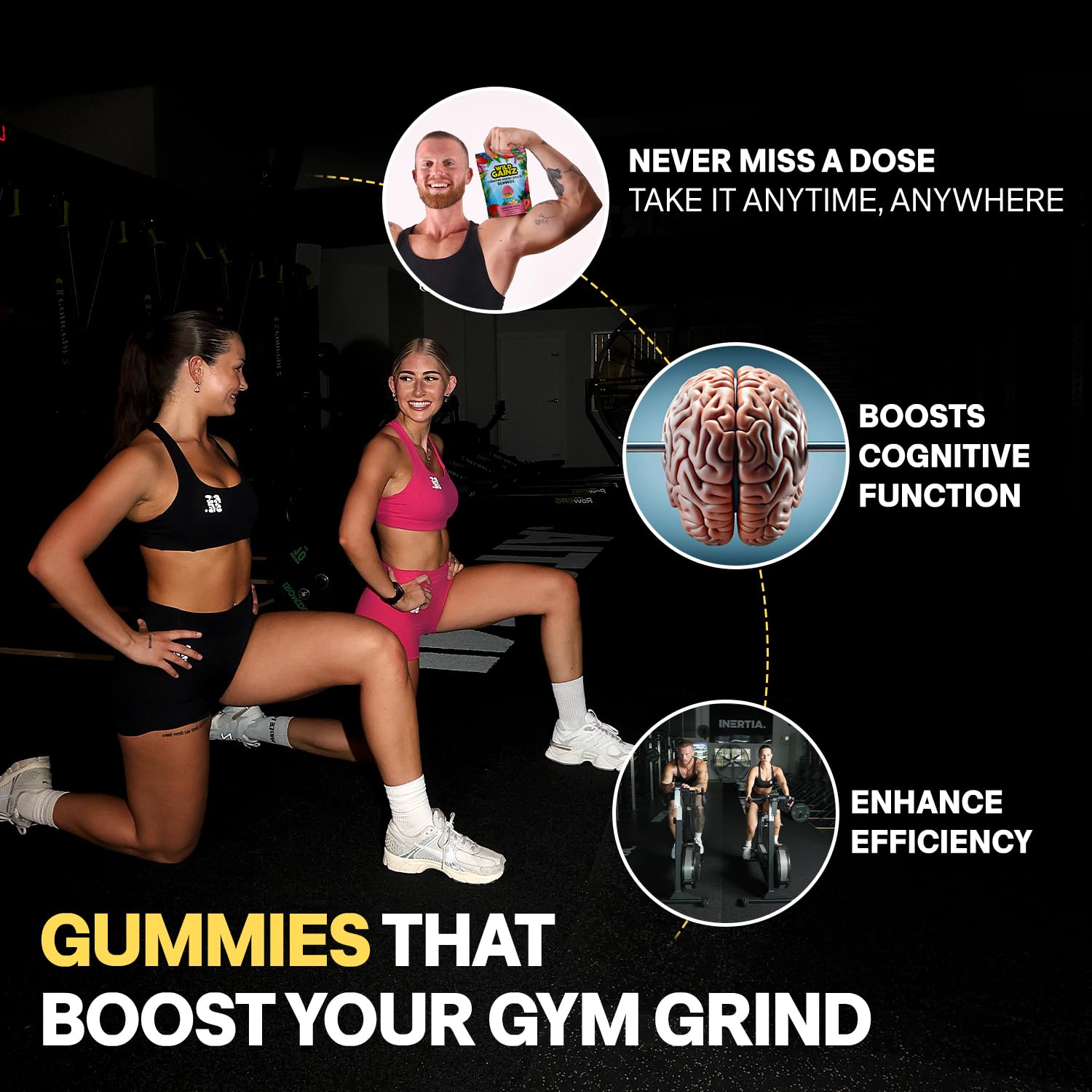 WILD GAINZ gominola junto a una moneda para comparar tamaño y dosis