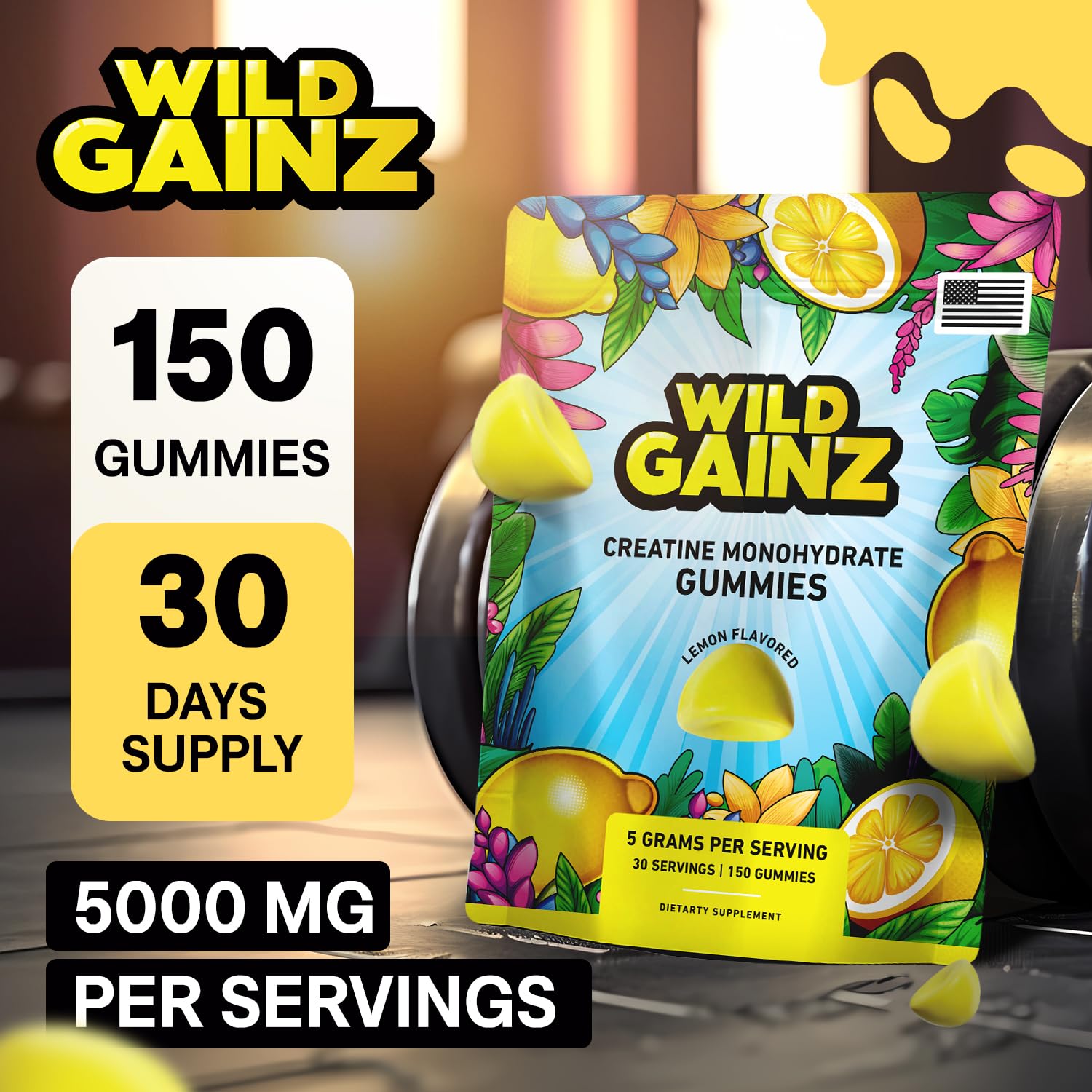 WILD GAINZ textura de gominola cercano resalta sabor limón