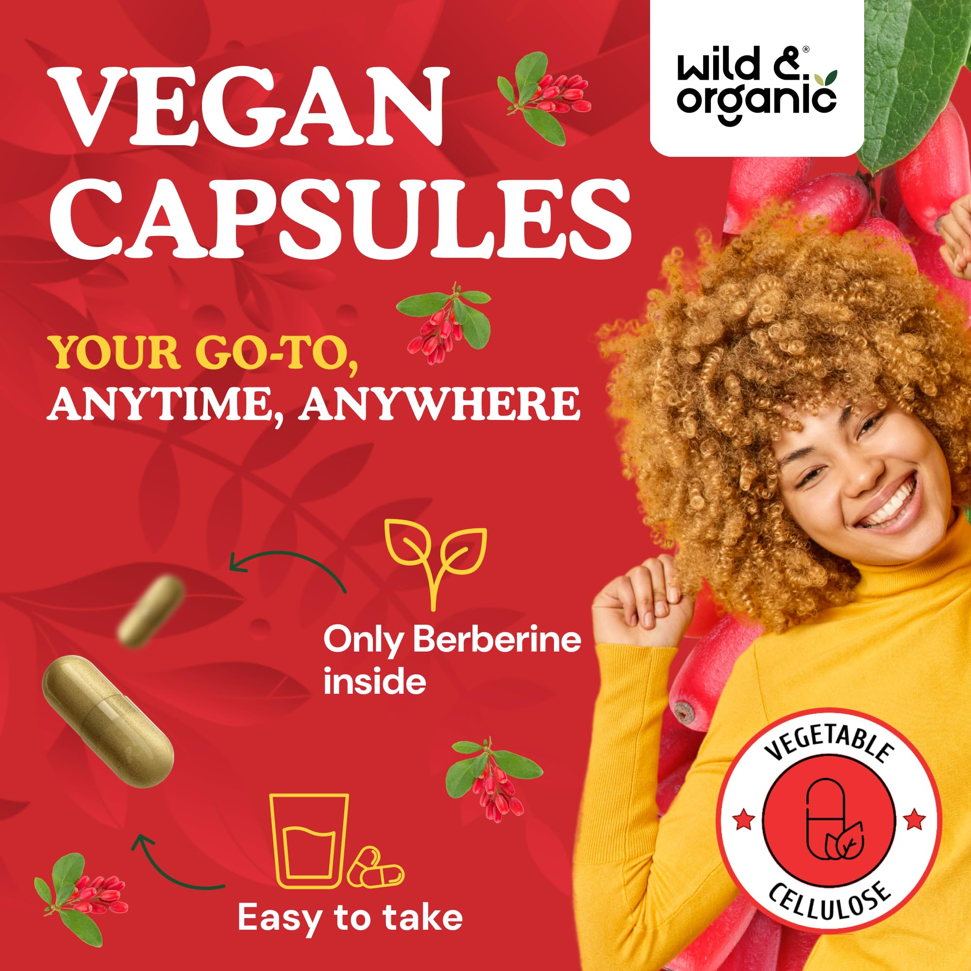Wild & Organic cápsulas en mano para ver tamaño y facilidad