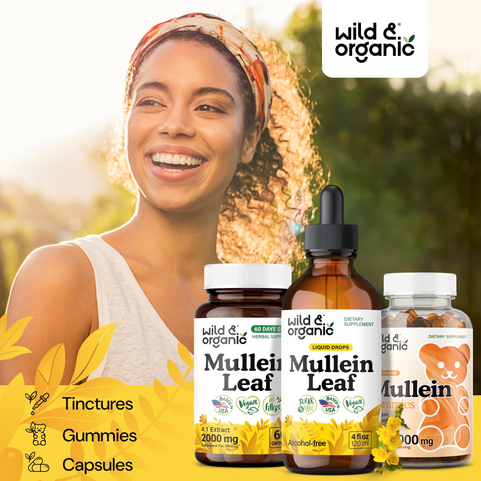 Wild & Organic botella junto a taza de té, mostrar cómo añadir al infusión