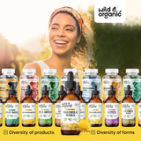 Wild & Organic caja y frasco presentados para almacenamiento ordenado