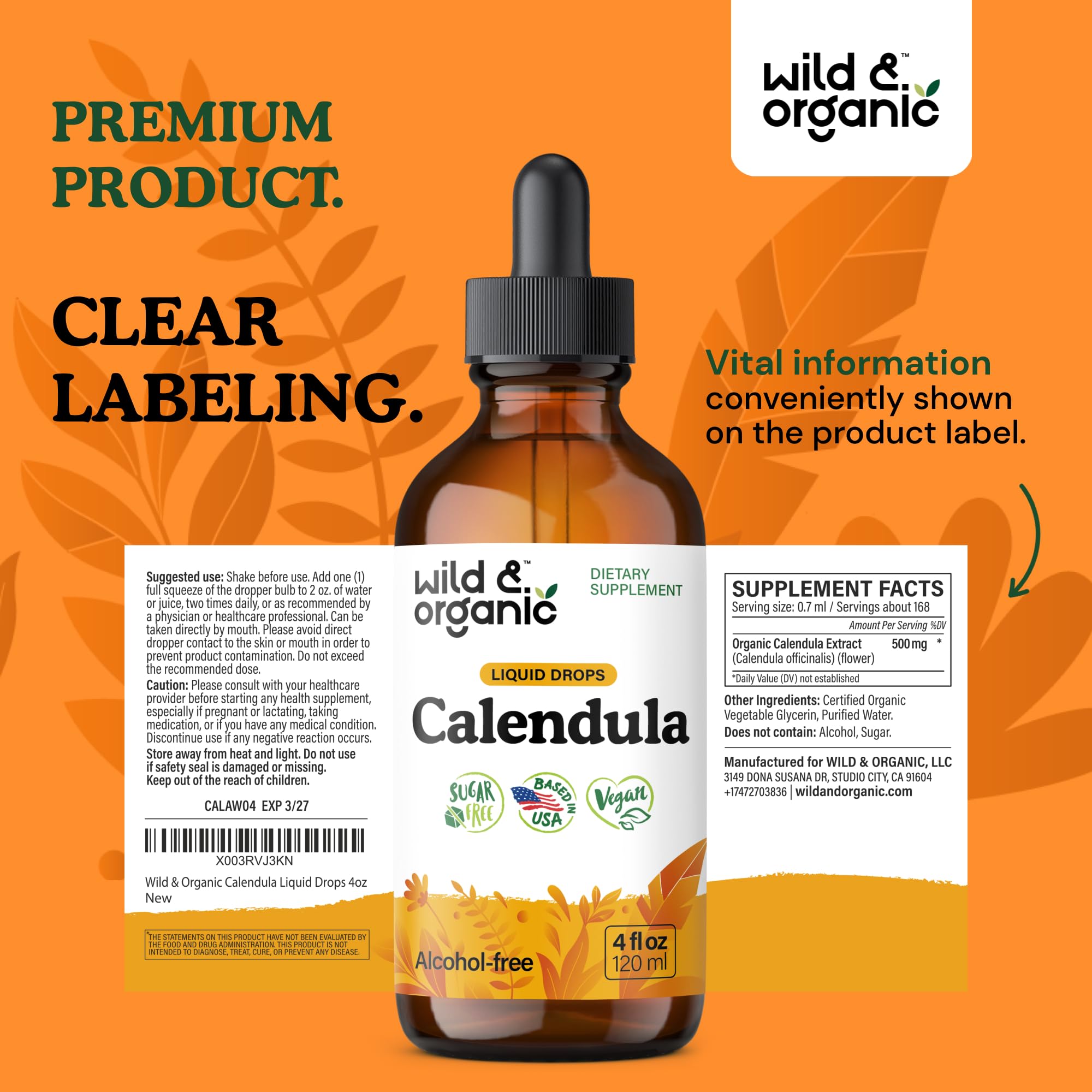 Wild & Organic empaque lateral con información nutricional visible
