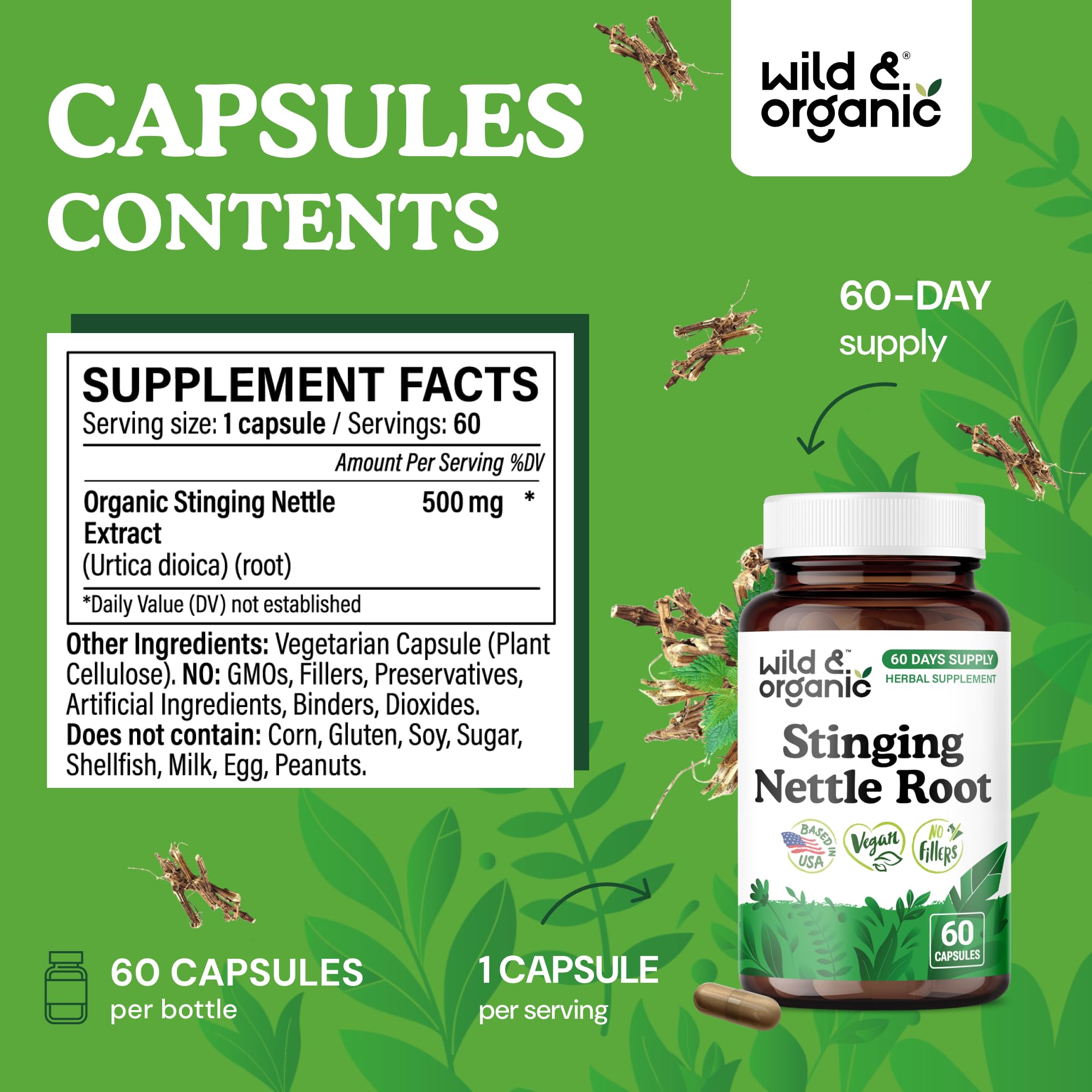 Wild & Organic cápsulas en mano para comparar tamaño y facilidad de toma