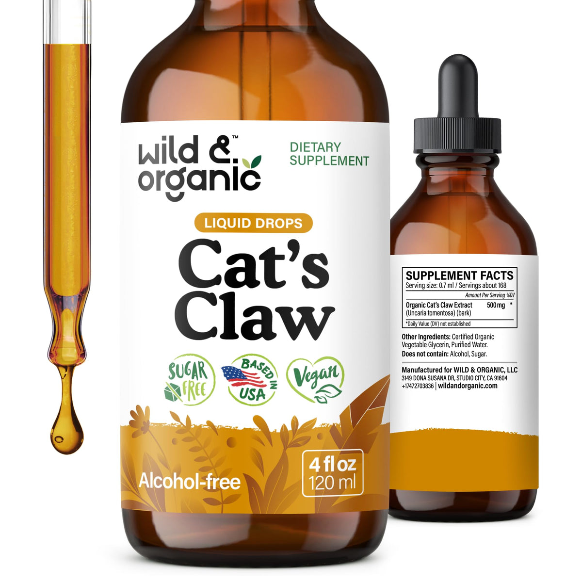 Wild & Organic frasco frontal mostrando etiqueta clara y volumen
