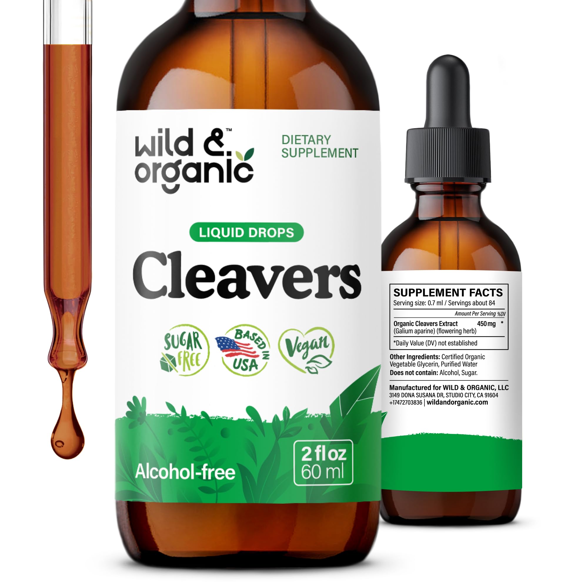Wild & Organic frente del empaque mostrando botella y marca, fácil reconocimiento