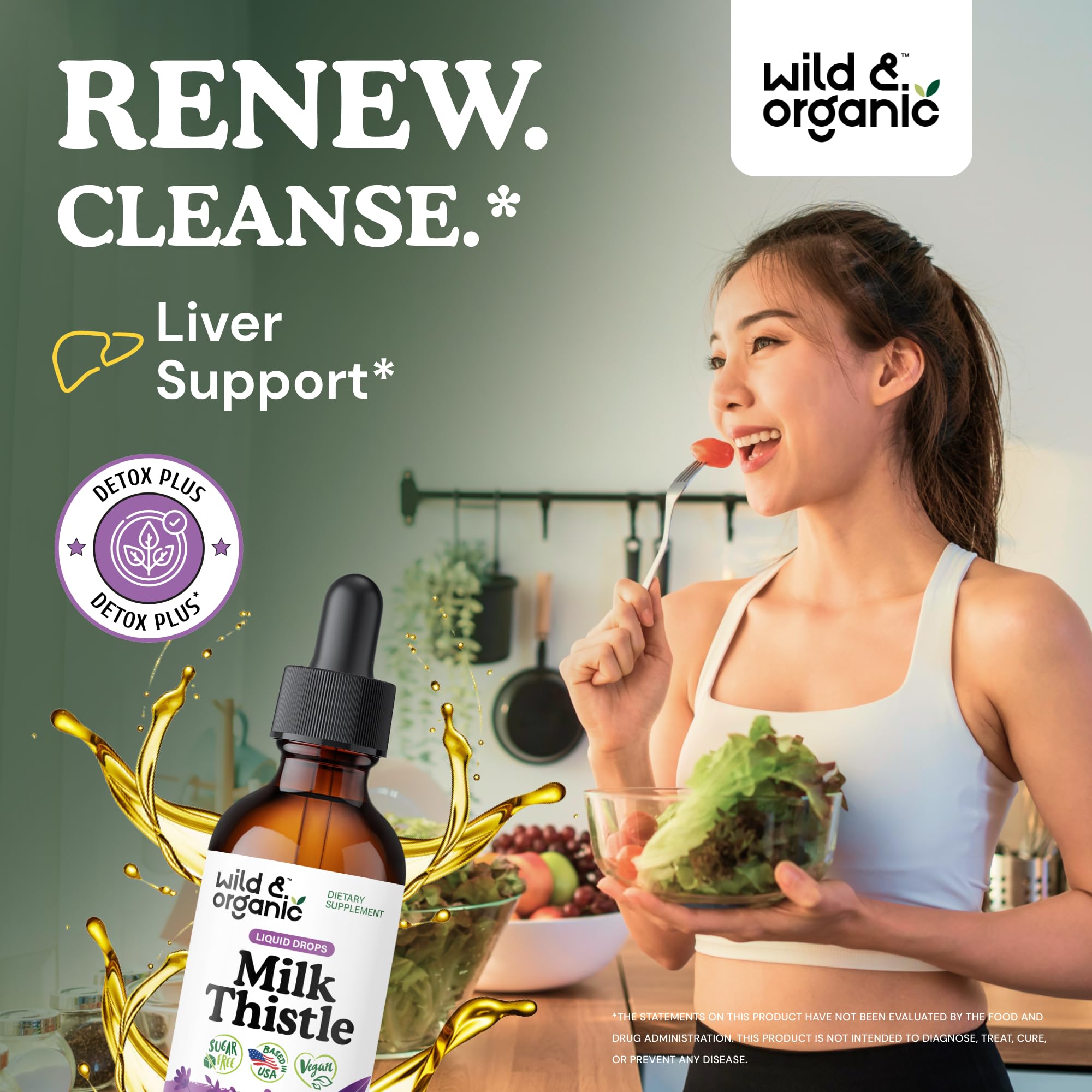 Wild & Organic cuentagotas y textura del líquido, fácil dosificación y uso