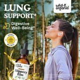 Wild & Organic detalle de etiqueta resaltando contenido vegano y sin alcohol