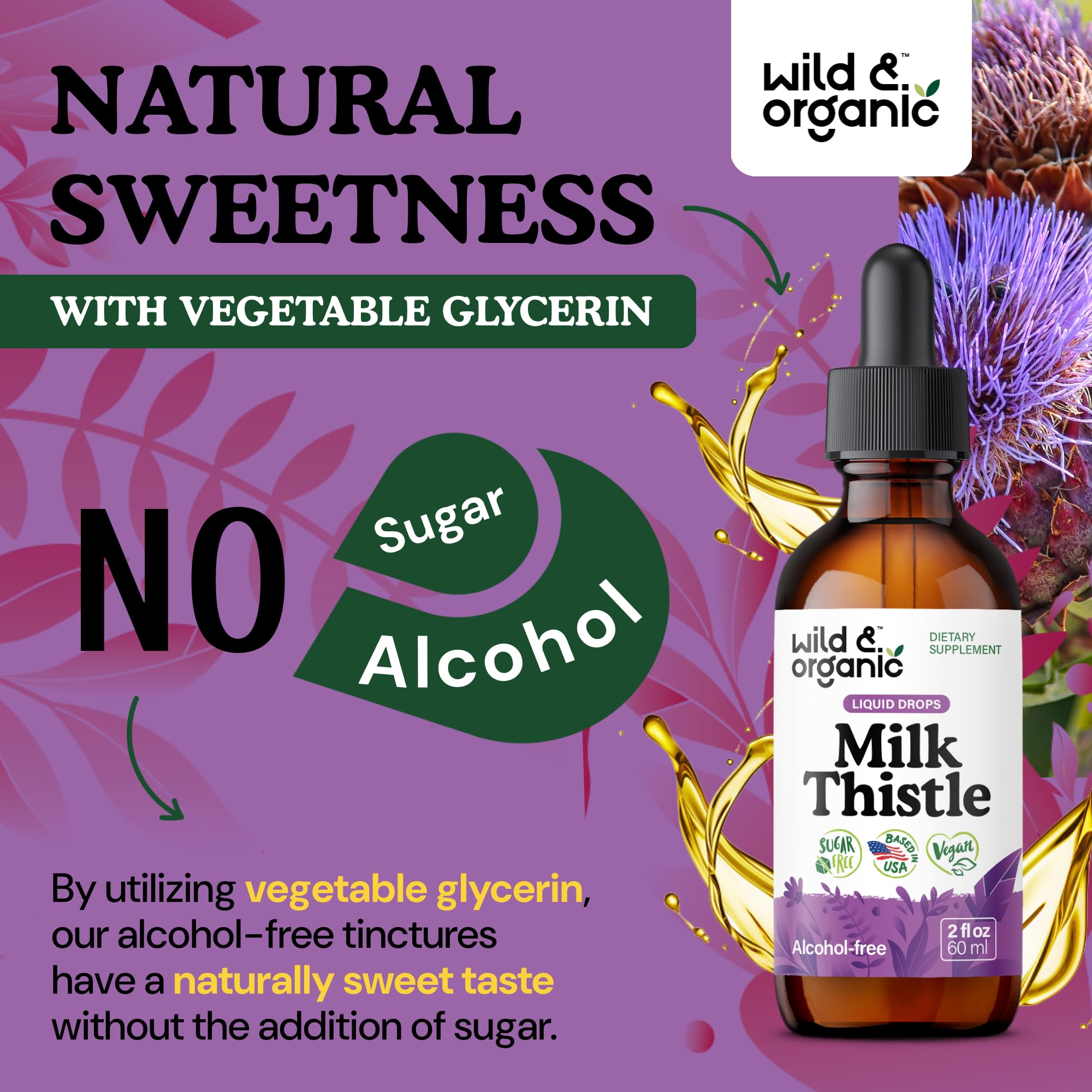 Wild & Organic etiqueta legible con información de 600 mg por servicio