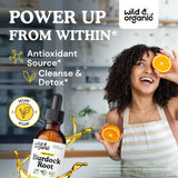 Wild & Organic detalle de etiqueta legible con ingredientes principales